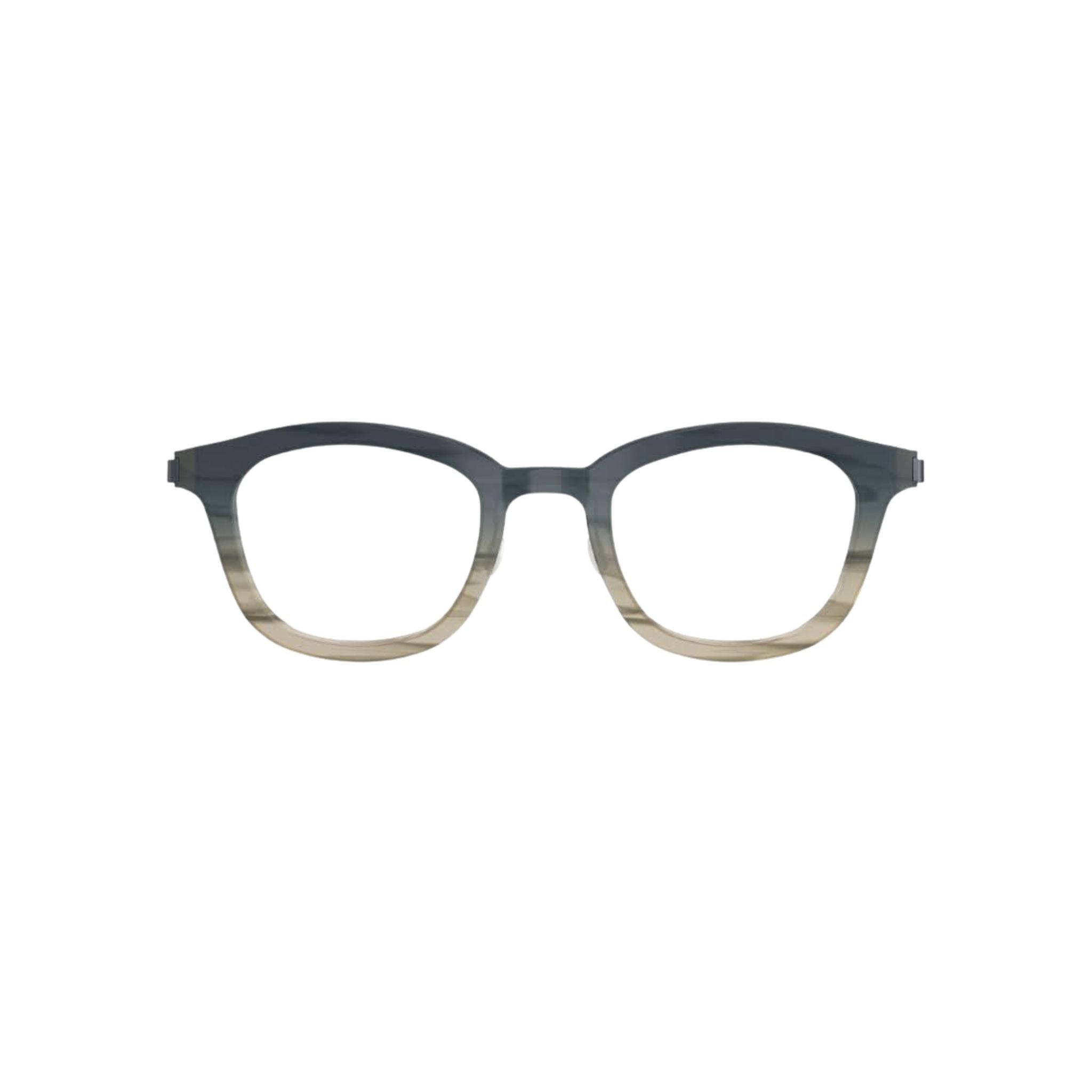Frontansicht der Brille 1057 AK59 von Lindberg, elegantes Design mit Acetat in einem grauen/grünen Verlauf und schlanken Titanbügeln. Erhältlich bei Brillen Schneider in München.