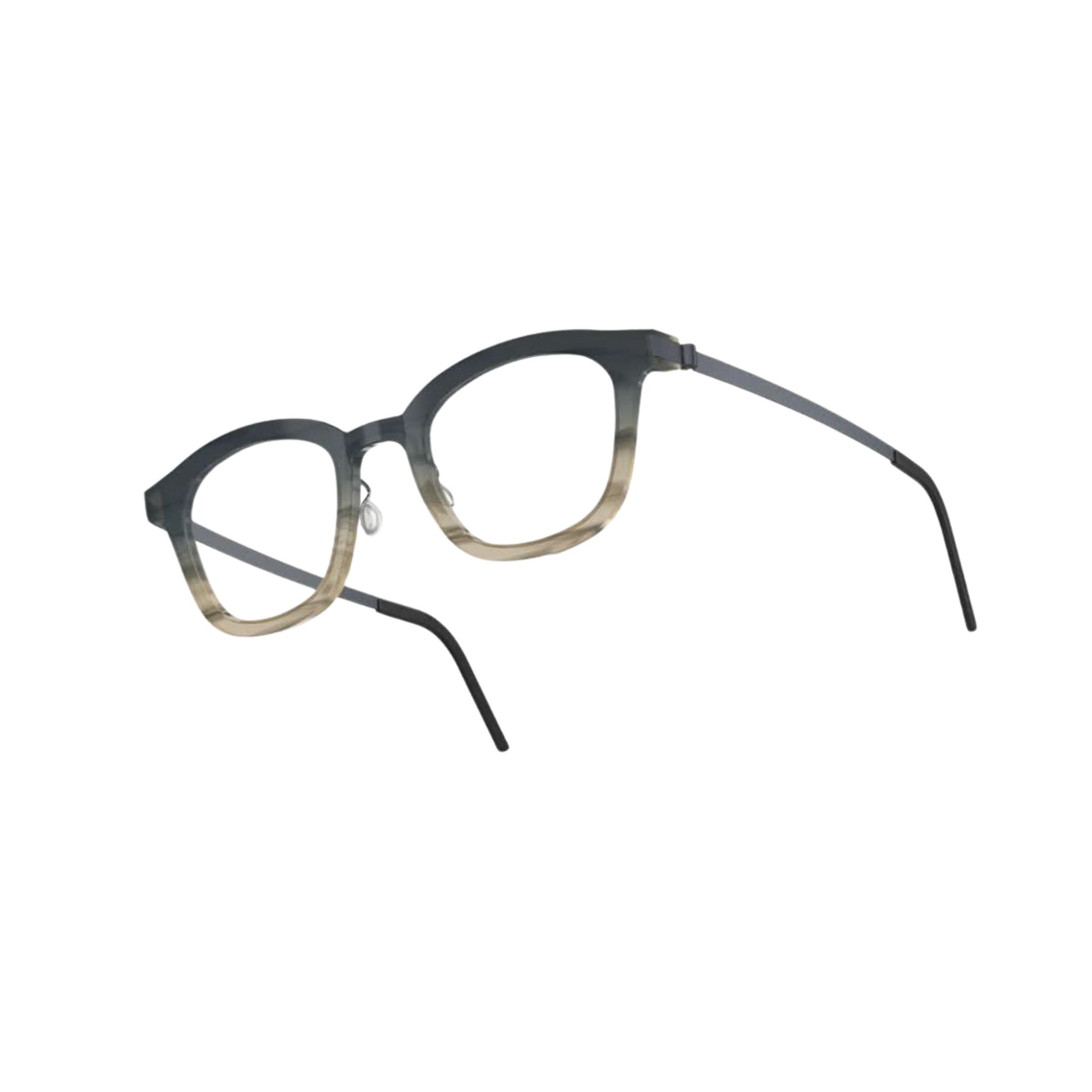 Seitenansicht der Brille 1057 AK59 von Lindberg, zeigt die harmonische Kombination aus Acetat und feinen Titanbügeln für einen modernen, stilvollen Look. Exklusiv bei Brillen Schneider in München erhältlich.