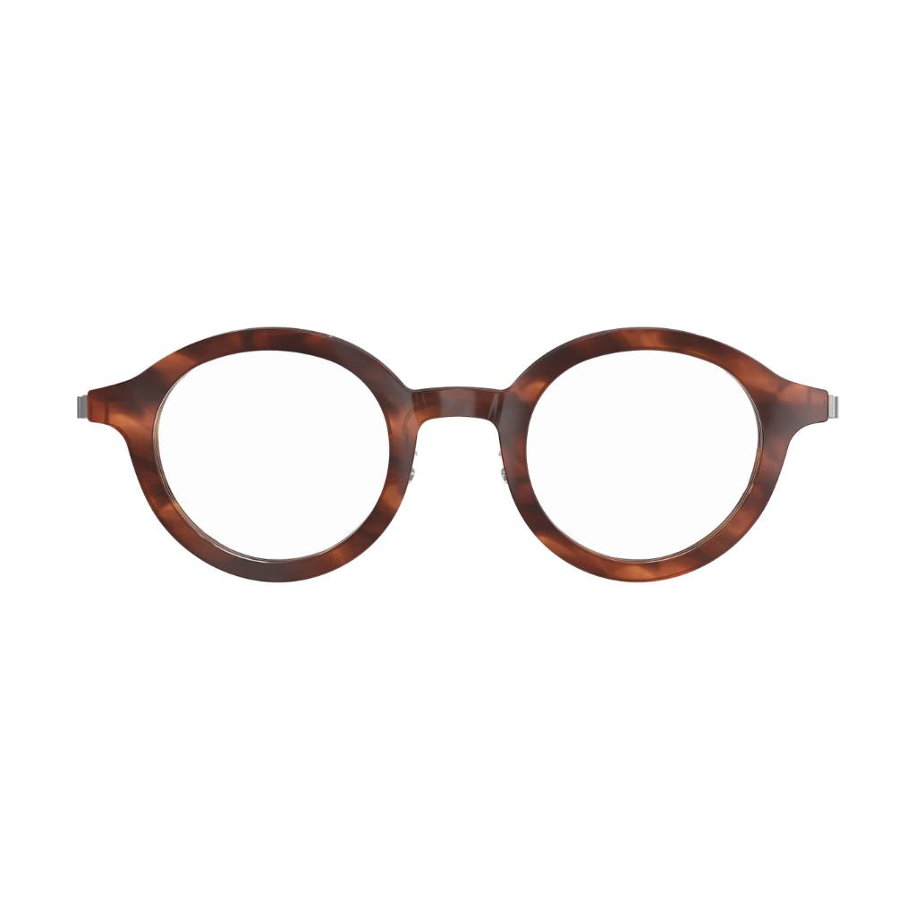 Frontansicht der Brille Lindberg 1269 AK76, kombiniert braunen Acetat mit eleganten Titanbügeln für ein modernes und stilvolles Design. Erhältlich bei Brillen Schneider in München.