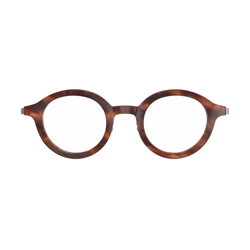 Frontansicht der Brille Lindberg 1269 AK76, kombiniert braunen Acetat mit eleganten Titanbügeln für ein modernes und stilvolles Design. Erhältlich bei Brillen Schneider in München.