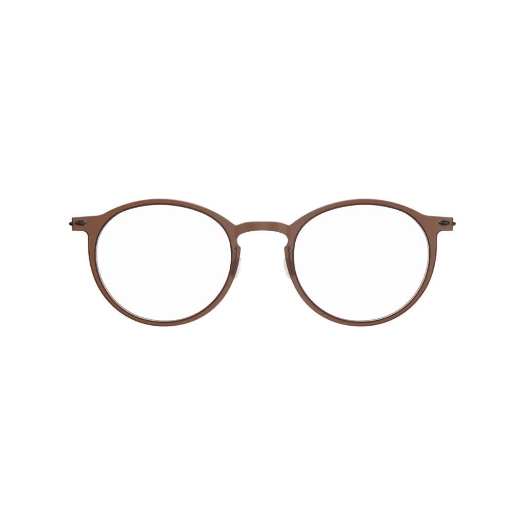 Brille Modell 6541 C02 von Lindberg - Frontansicht der braun transparenten Acetatfront mit filigranen Titanbügeln. Elegantes, modernes Design, erhältlich bei Brillen Schneider in München.