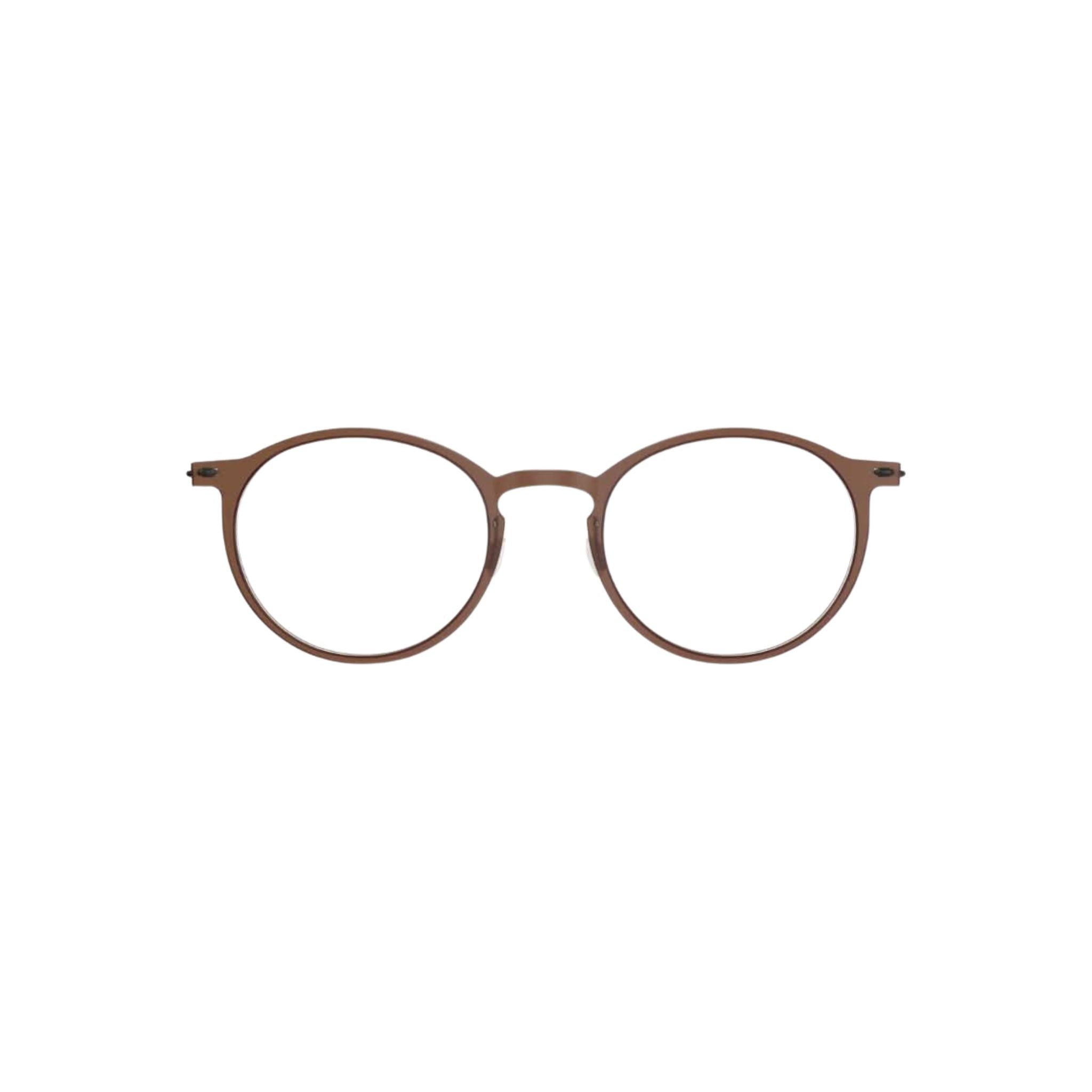 Brille Modell 6541 C02 von Lindberg - Frontansicht der braun transparenten Acetatfront mit filigranen Titanbügeln. Elegantes, modernes Design, erhältlich bei Brillen Schneider in München.