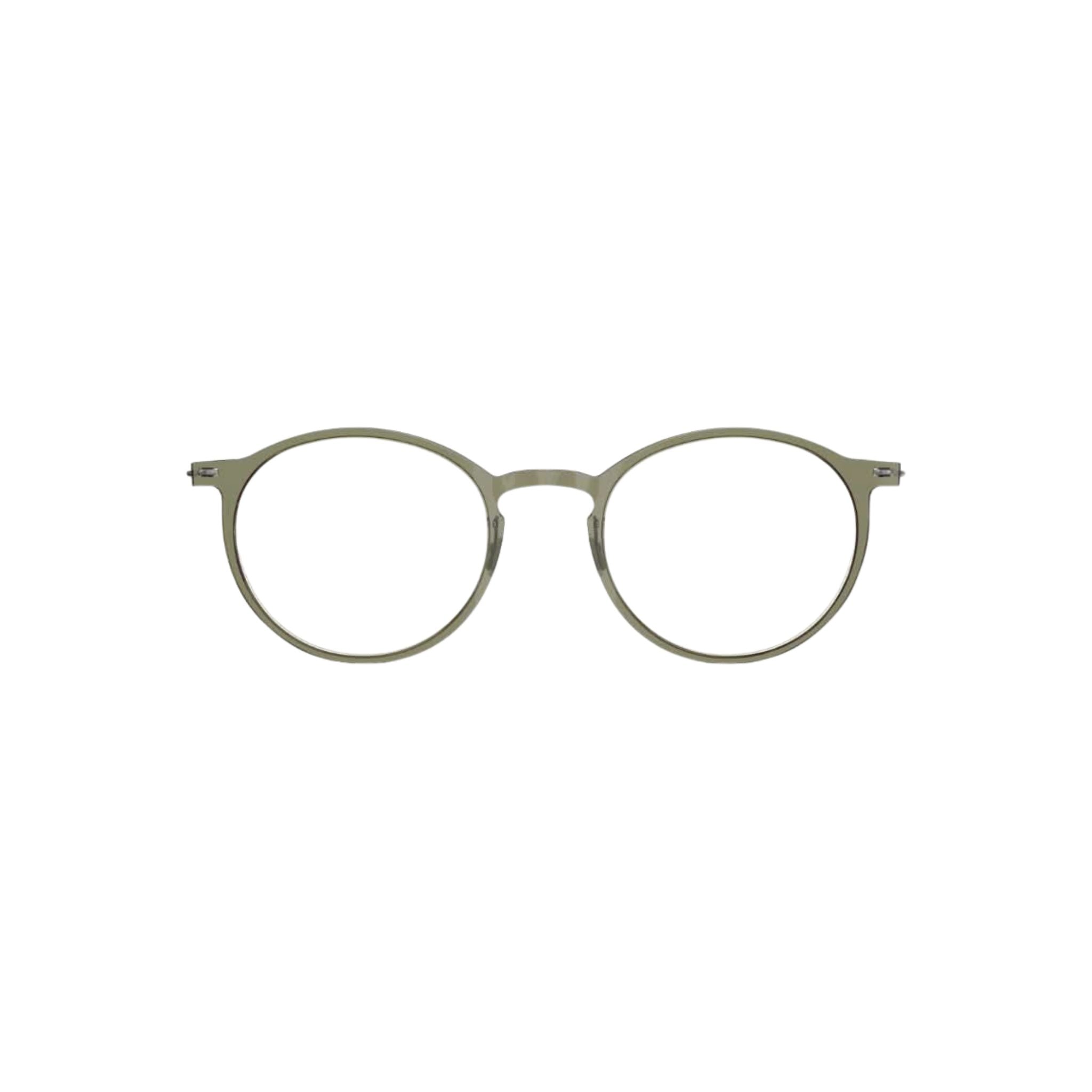 Designerbrille Modell 6541 C11 von Lindberg, Frontansicht der Acetatfassung in Khaki mit filigranen Titanbügeln in Dunkelgrau. Elegantes Design aus hochwertigen Materialien, erhältlich bei Brillen Schneider in München.