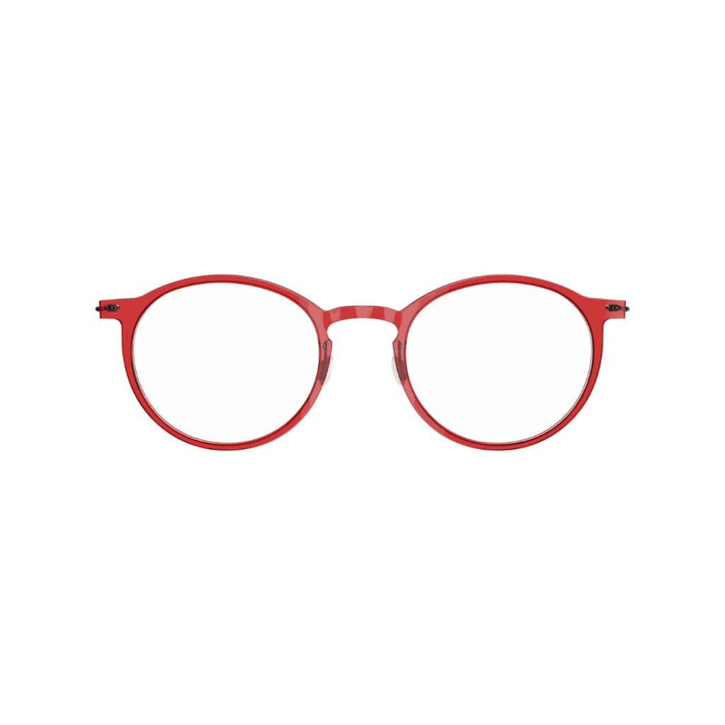 Brille Modell 6541 C12 von Lindberg - Frontansicht der transparenten roten Acetatfront kombiniert mit eleganten grauen Titanbügeln, jetzt erhältlich bei Brillen Schneider in München.