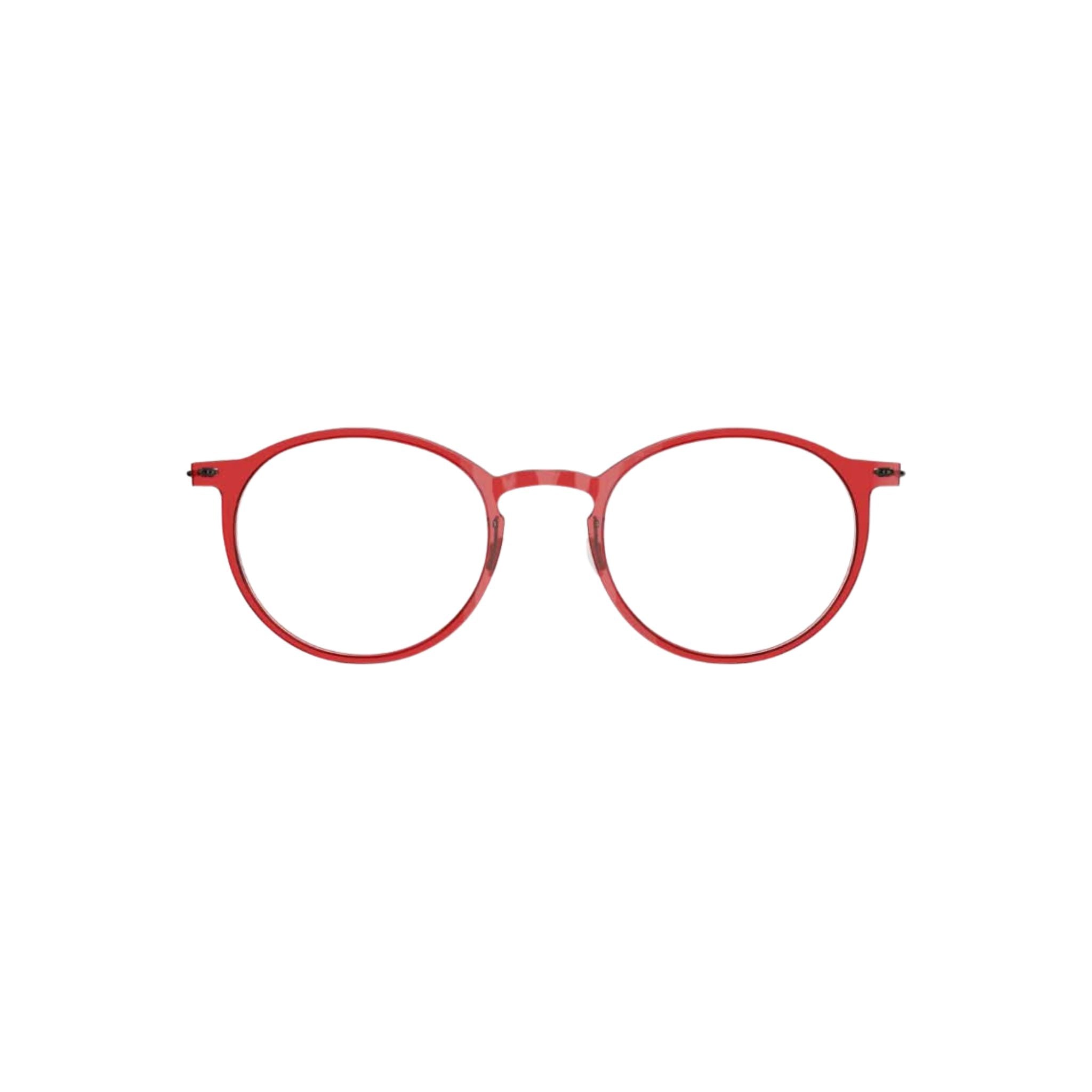 Brille Modell 6541 C12 von Lindberg - Frontansicht der transparenten roten Acetatfront kombiniert mit eleganten grauen Titanbügeln, jetzt erhältlich bei Brillen Schneider in München.