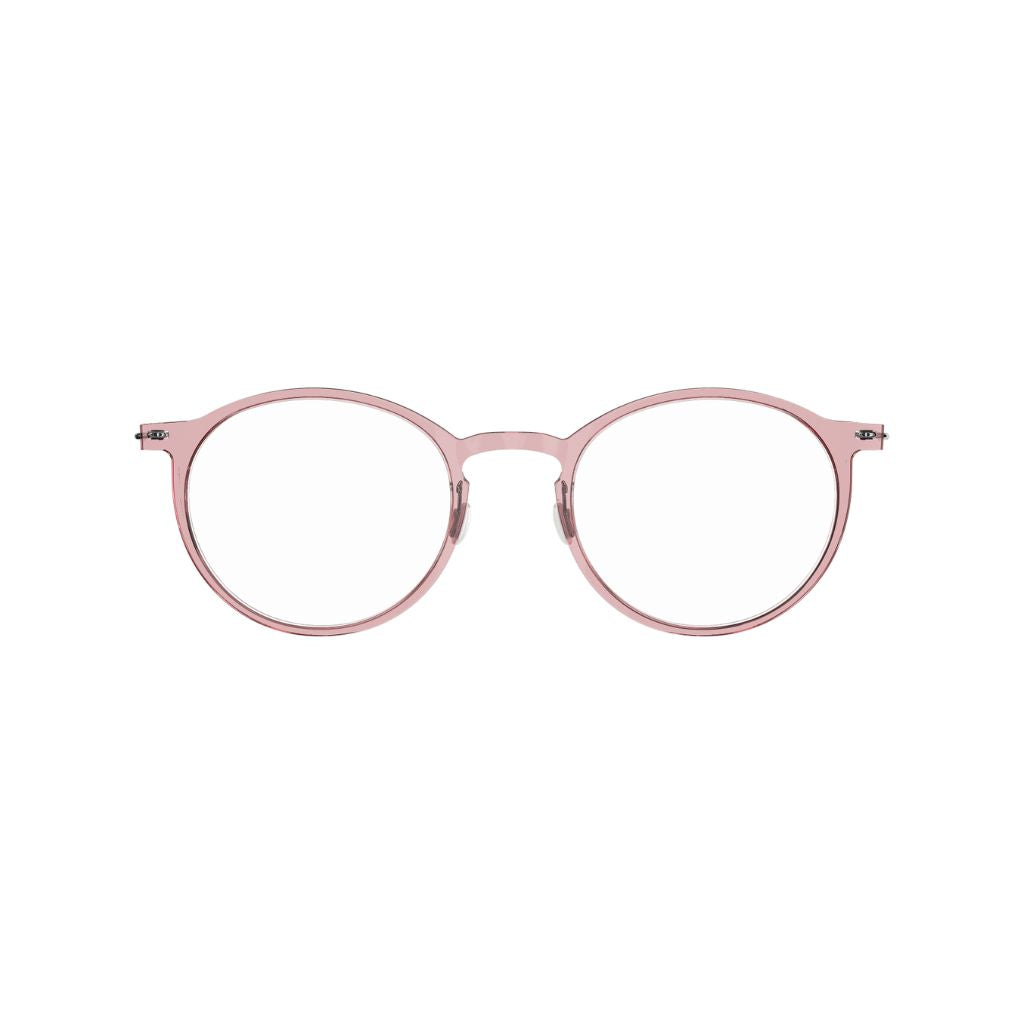 Brille Modell 6541 C20 von Lindberg -Frontansicht der zarte rosa Acetatfront kombiniert mit eleganten grauen Titanbügeln. Modernes und feminines Design, erhältlich bei Brillen Schneider in München.
