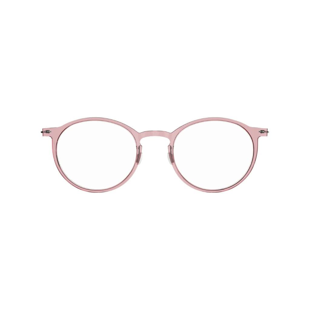 Brille Modell 6541 C20 von Lindberg -Frontansicht der zarte rosa Acetatfront kombiniert mit eleganten grauen Titanbügeln. Modernes und feminines Design, erhältlich bei Brillen Schneider in München.