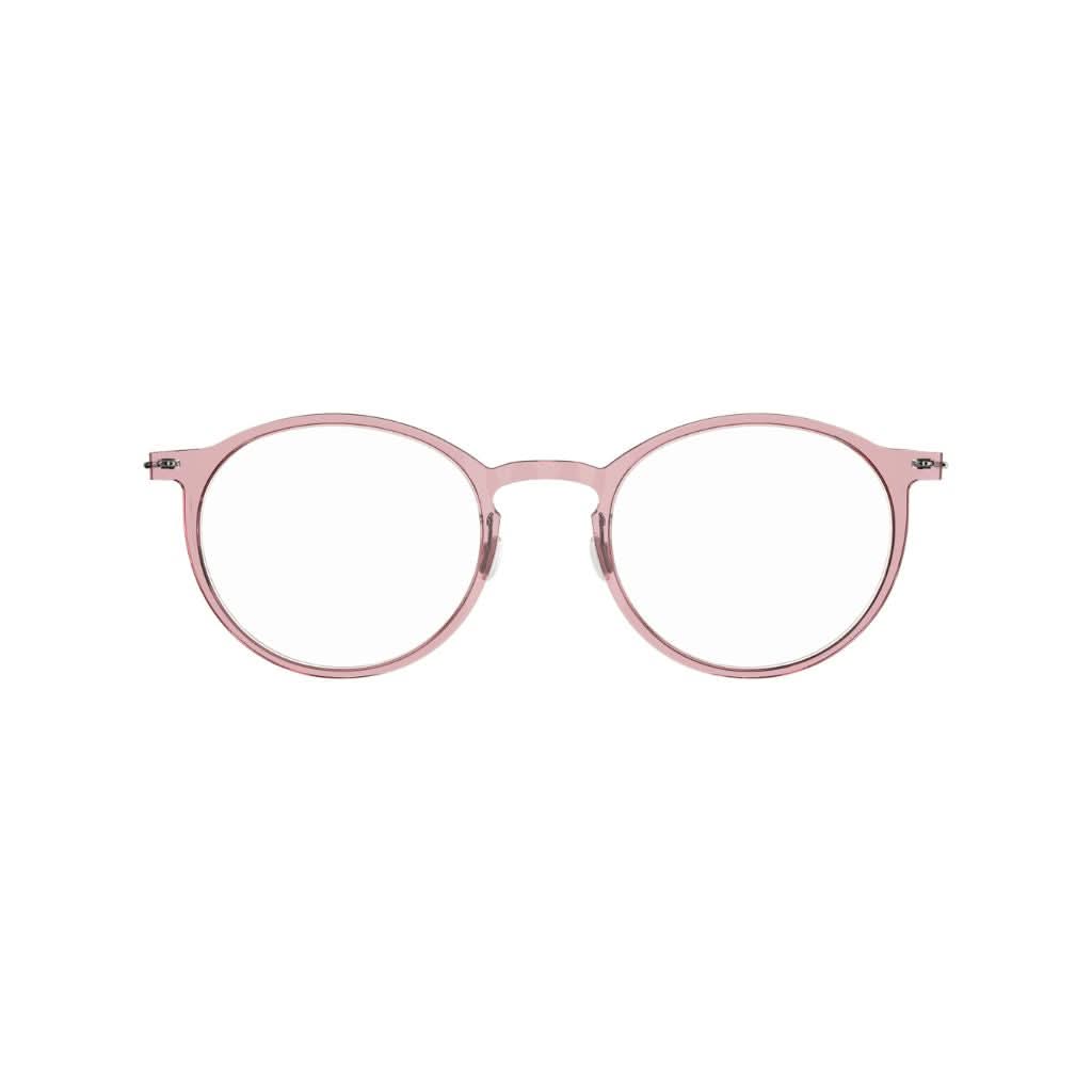 Brille Modell 6541 C20 von Lindberg -Frontansicht der zarte rosa Acetatfront kombiniert mit eleganten grauen Titanbügeln. Modernes und feminines Design, erhältlich bei Brillen Schneider in München.