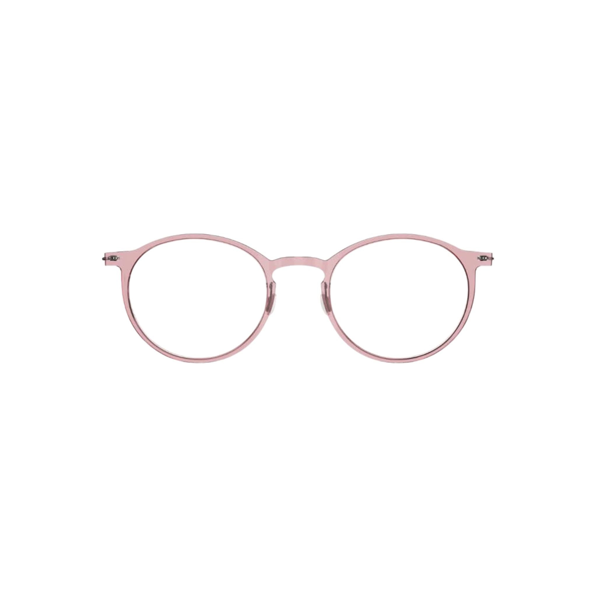 Brille Modell 6541 C20 von Lindberg -Frontansicht der zarte rosa Acetatfront kombiniert mit eleganten grauen Titanbügeln. Modernes und feminines Design, erhältlich bei Brillen Schneider in München.