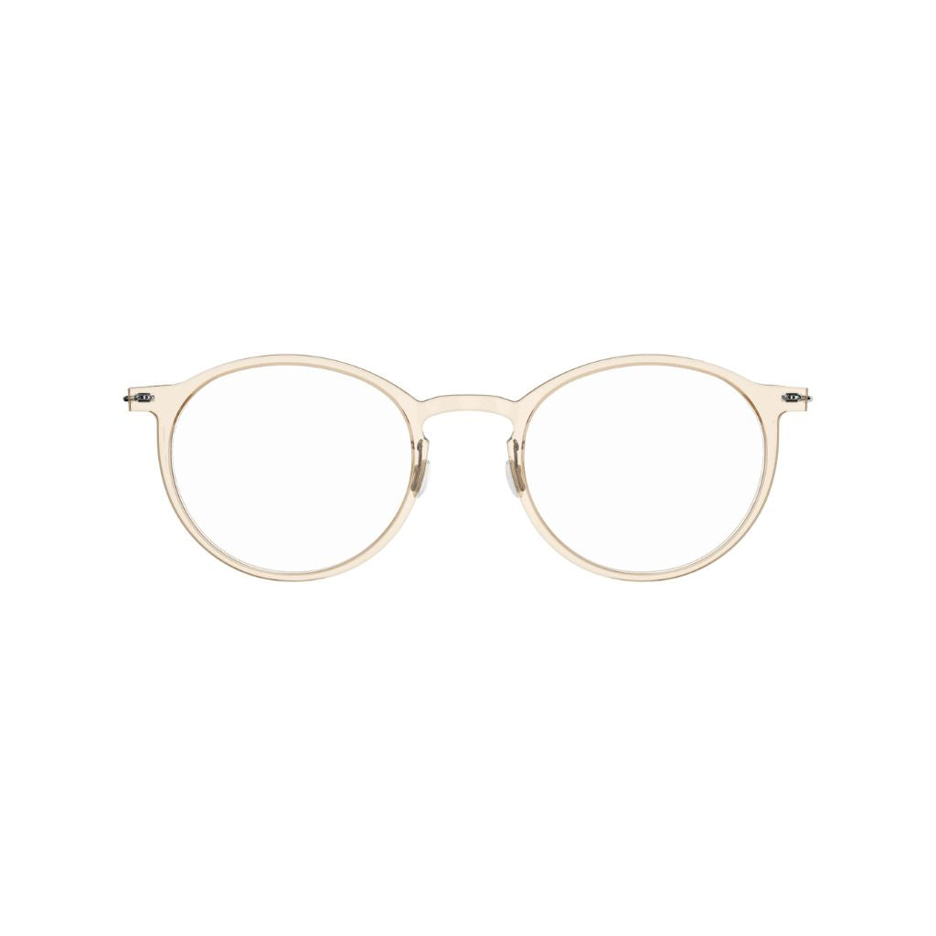 Brille Modell 6541 C21 von Lindberg - Frontansicht der transparenten braunen Acetatfront kombiniert mit eleganten grauen Titanbügeln. Schlichte Eleganz und modernes Design, erhältlich bei Brillen Schneider in München.