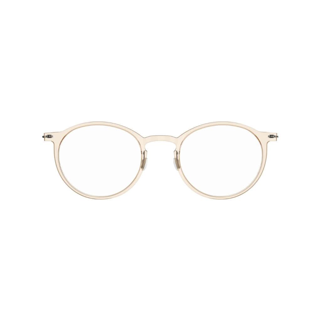 Brille Modell 6541 C21 von Lindberg - Frontansicht der transparenten braunen Acetatfront kombiniert mit eleganten grauen Titanbügeln. Schlichte Eleganz und modernes Design, erhältlich bei Brillen Schneider in München.