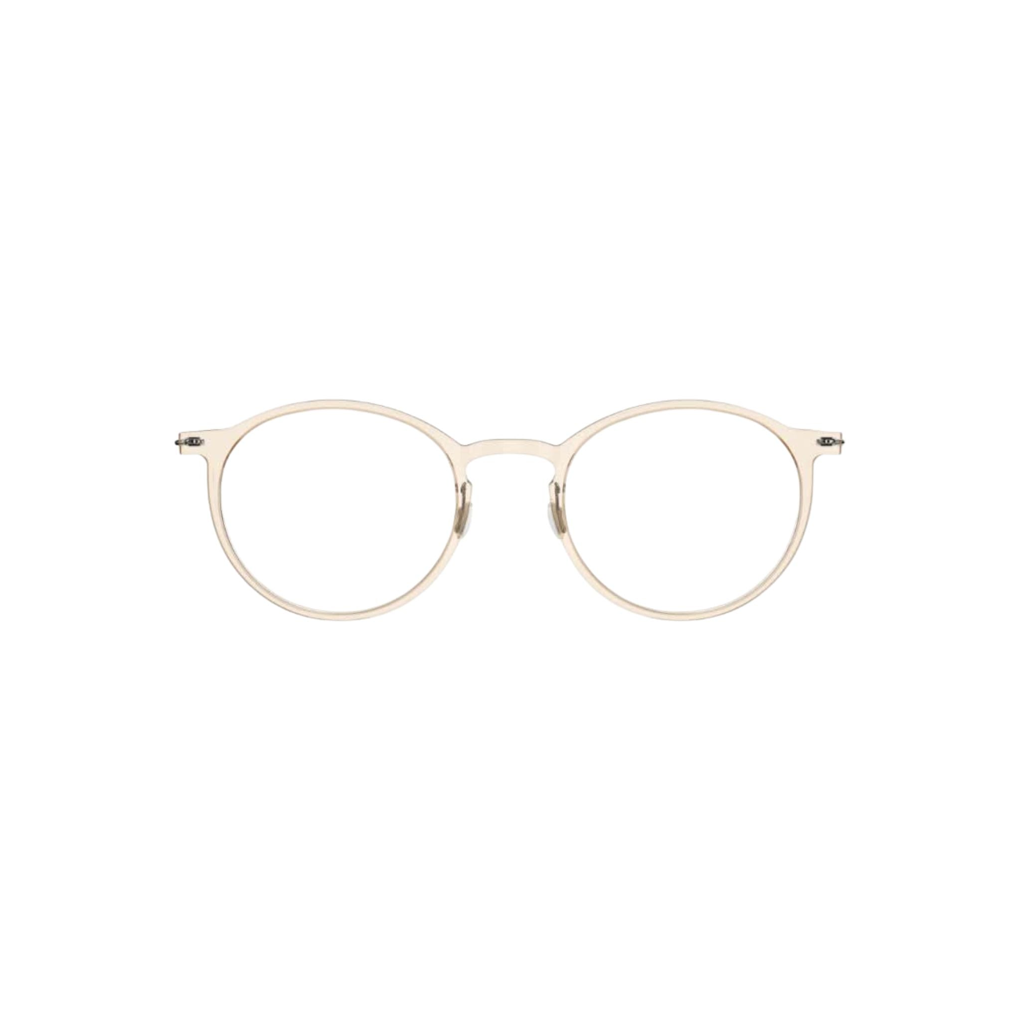 Brille Modell 6541 C21 von Lindberg - Frontansicht der transparenten braunen Acetatfront kombiniert mit eleganten grauen Titanbügeln. Schlichte Eleganz und modernes Design, erhältlich bei Brillen Schneider in München.
