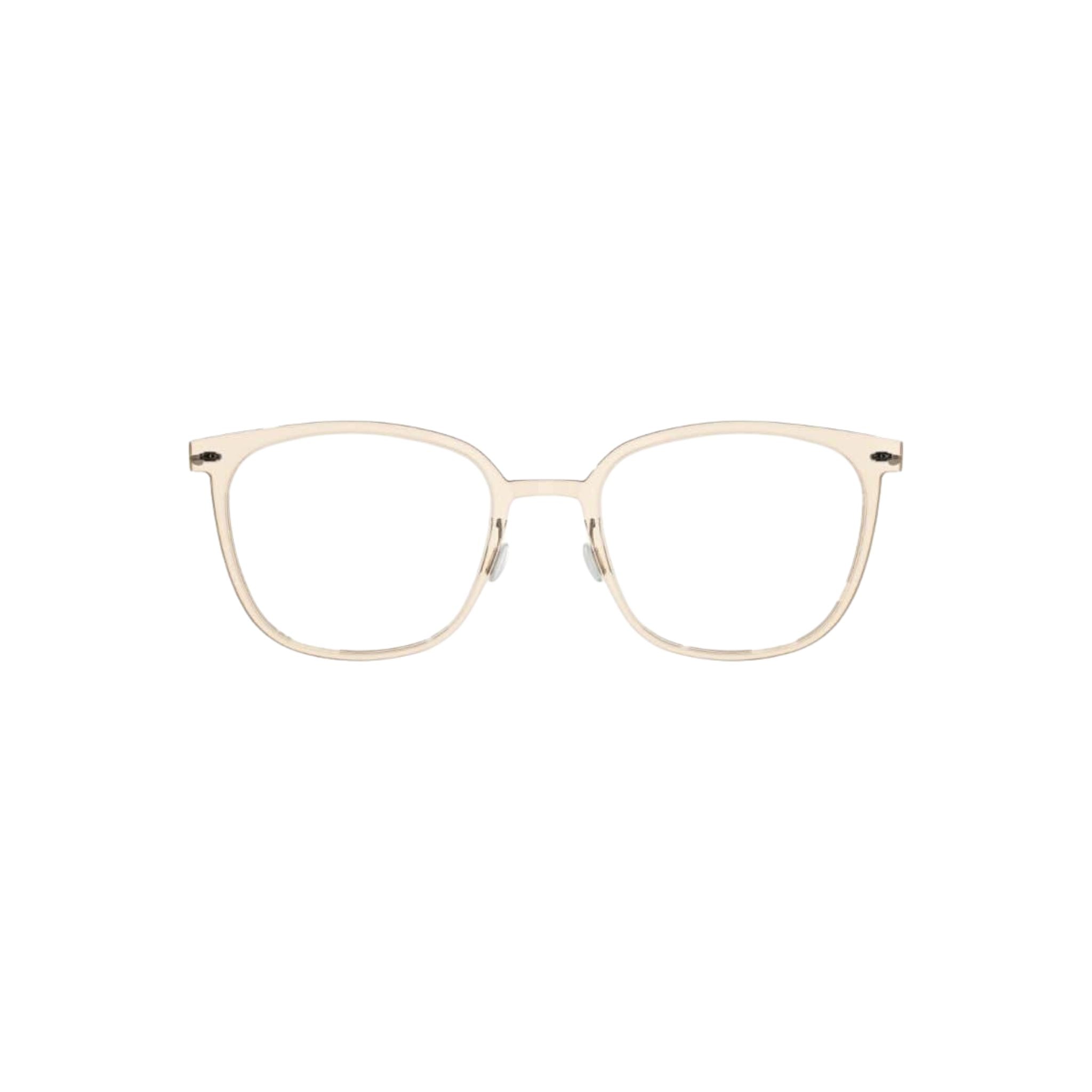 Brille Modell 6638 C21 von Lindberg, leicht braun transparente Acetatfassung mit dunkelgrauen Titanbügeln. Elegante Kombination aus klassischen und modernen Elementen, erhältlich bei Brillen Schneider in München.