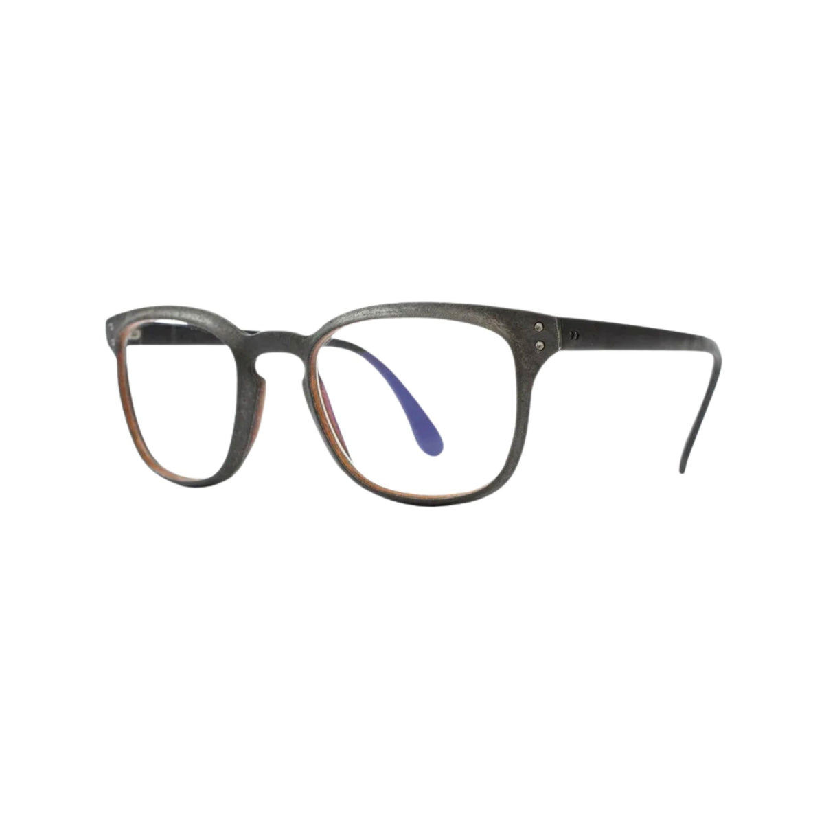 LUCAS DE STAËL Zeppelin 04 Col. 24 Brille Seitenansicht Leder Schiefer schwarz handgefertigte Designerbrille BRILLEN SCHNEIDER München