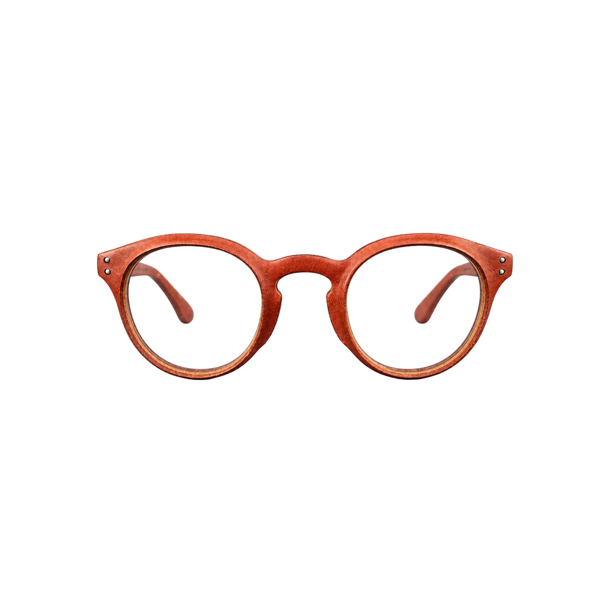 LUCAS DE STAËL Zeppelin 10 Col. 04 Brille Frontansicht runde Lederbrille rotbraun BRILLEN SCHNEIDER München