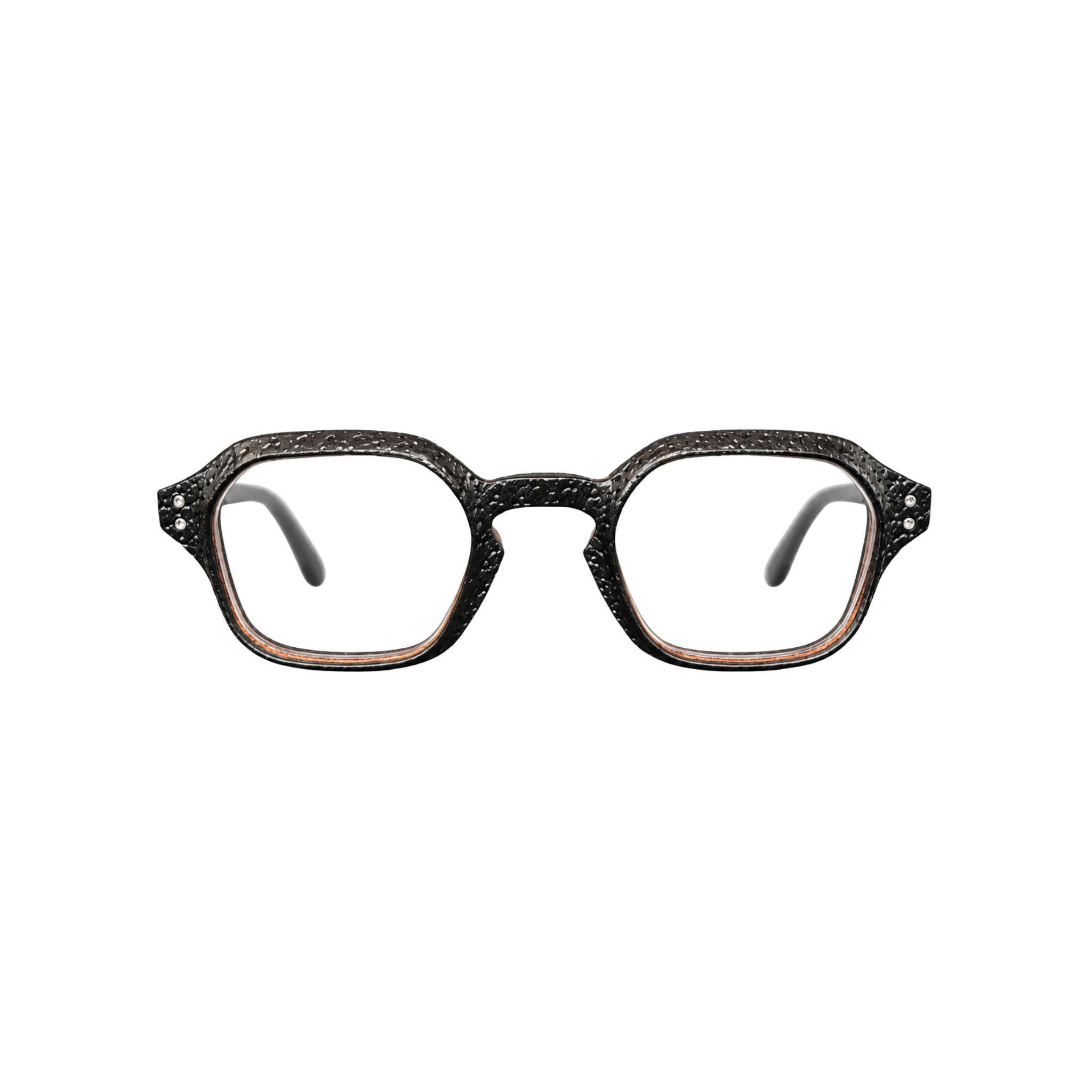 LUCAS DE STAËL Zeppelin 19 Brille Frontansicht weich rechteckig schwarze strukturierte leder-Fassung BRILLEN SCHNEIDER München