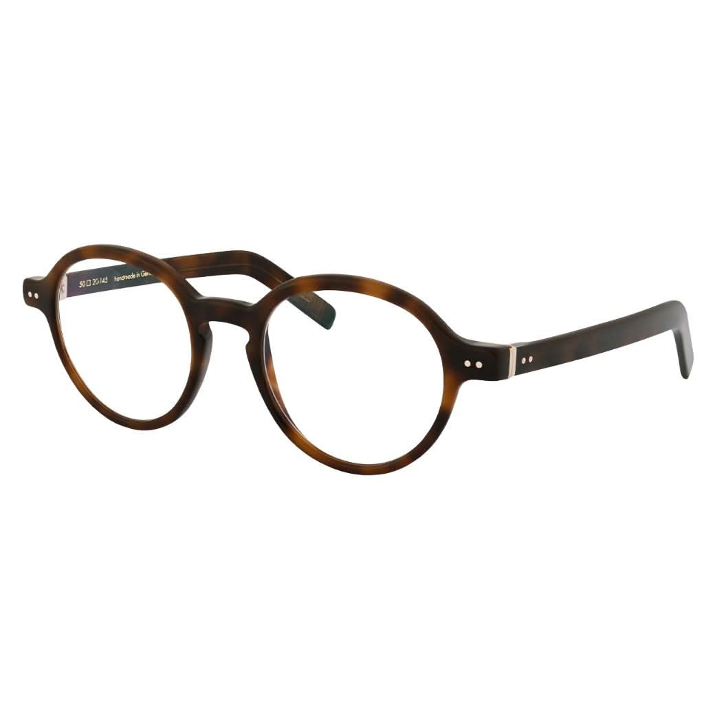 Seitenansicht der Lunor A14 701 Dunkelbraun Gefleckt – handgefertigte Acetatbrille mit breiten Bügeln und warmem Farbton bei Brillen Schneider München Maxvorstadt