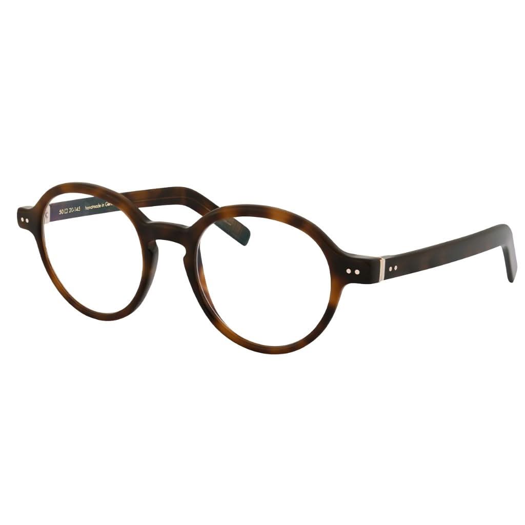 Seitenansicht der Lunor A14 701 Dunkelbraun Gefleckt – handgefertigte Acetatbrille mit breiten Bügeln und warmem Farbton bei Brillen Schneider München Maxvorstadt