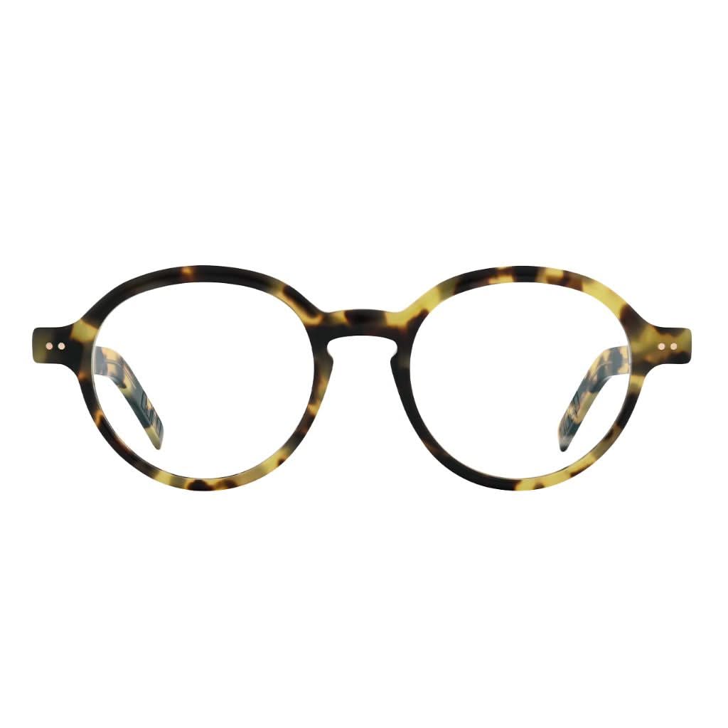 Frontansicht der Lunor Brille A14 701 in Tokyo Tortoise Opak – markante Acetatfassung mit runderLinienführung bei Brillen Schneider München