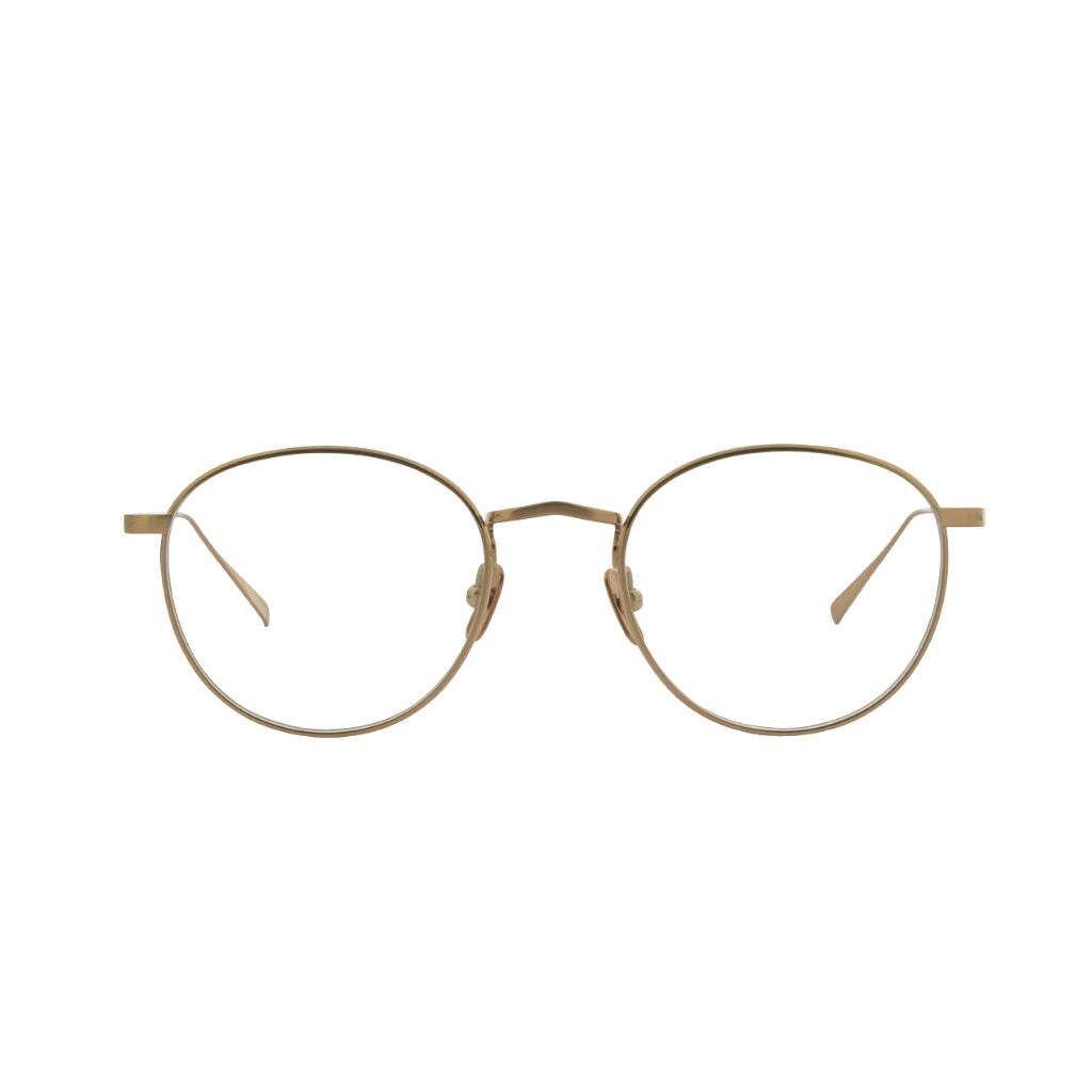 Frontansicht der Lunor Brille M9 01 in warm satiniertem Roségold – elegante Titanfassung mit klarer Linienführung bei Brillen Schneider München