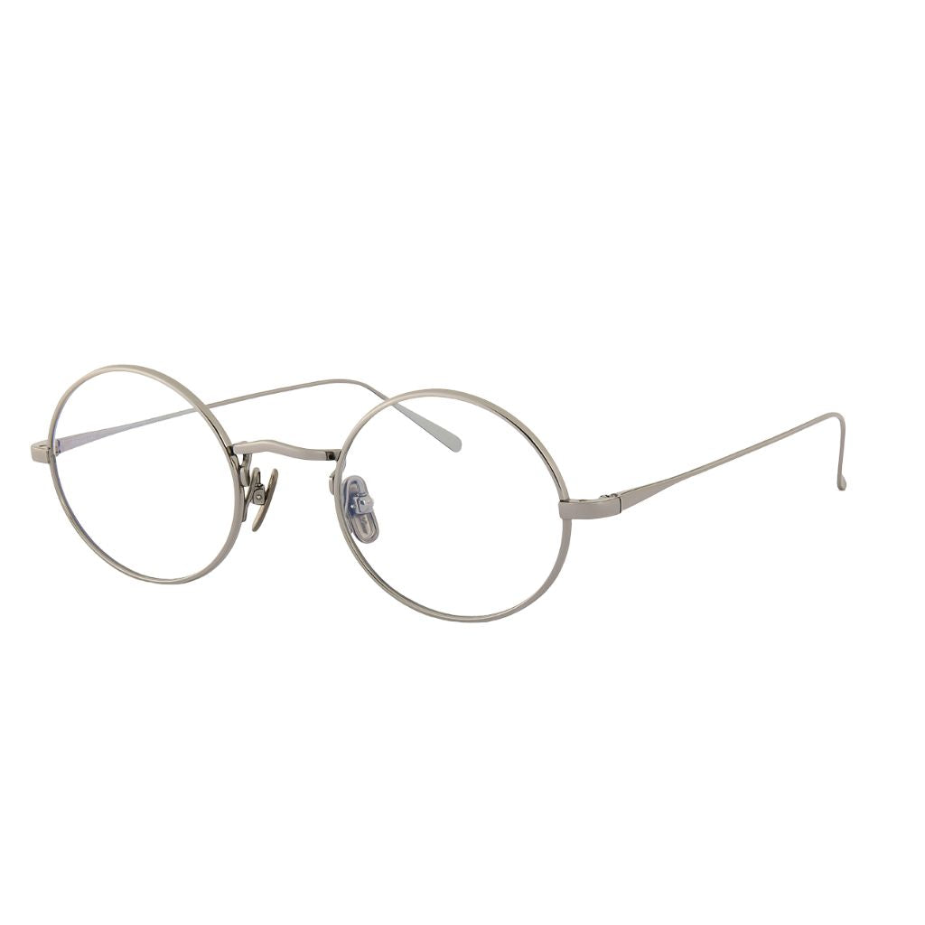 Seitenansicht der Lunor M9 02 Silber – handgefertigte, minimalistische Titanbrille mit mattem Finish bei Brillen Schneider München Maxvorstadt