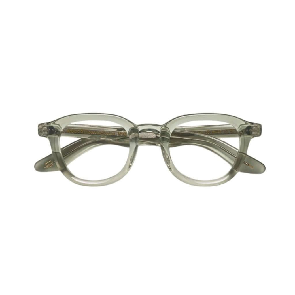 Frontansicht der Moscot Dahven in Sage – panto-inspirierte Designerbrille aus Acetat in mittlerer Größe bei Optik Bartholomä München