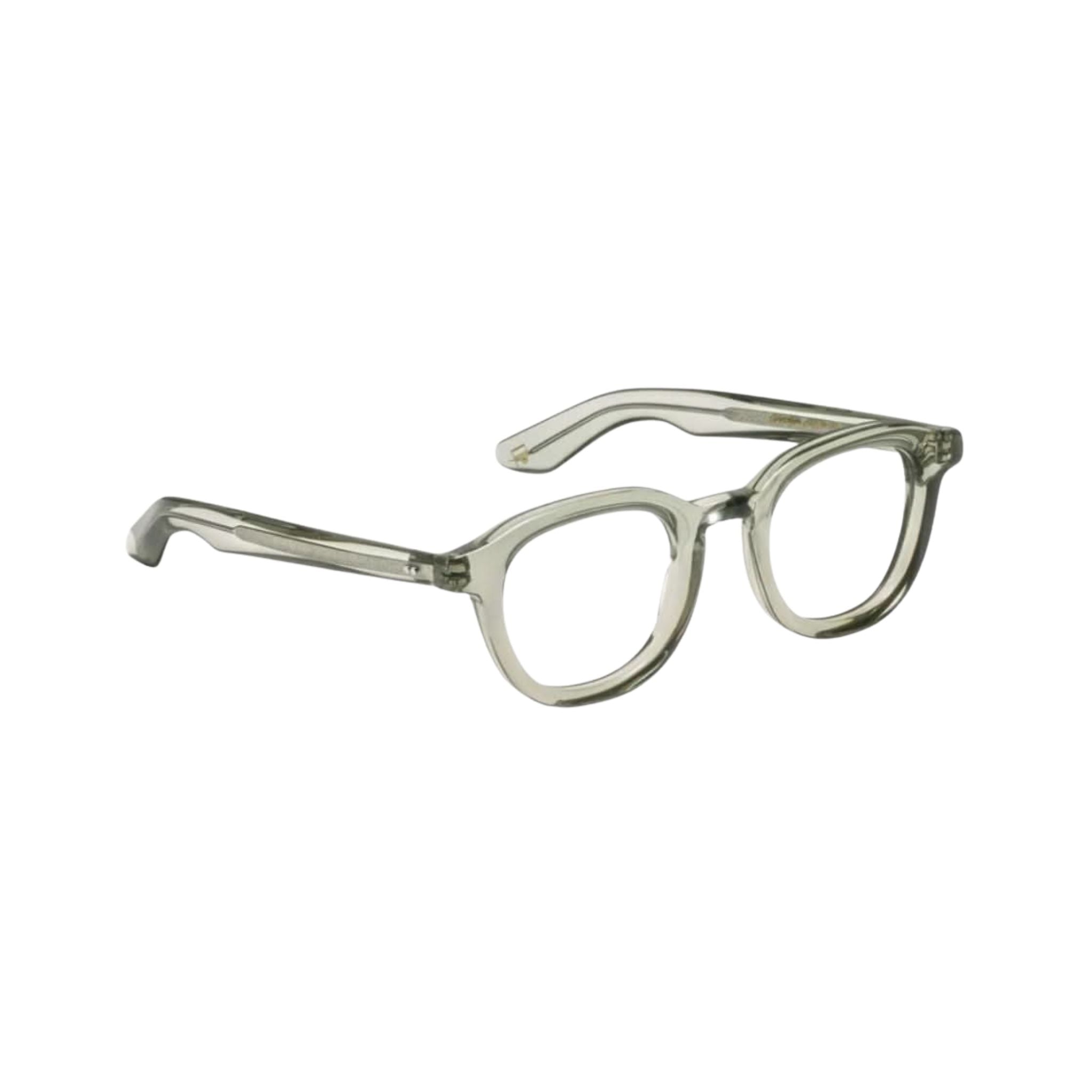 Seitenansicht der Moscot Dahven Sage – elegante Acetatbrille mit moderner Pantoform bei Optik Bartholomä München