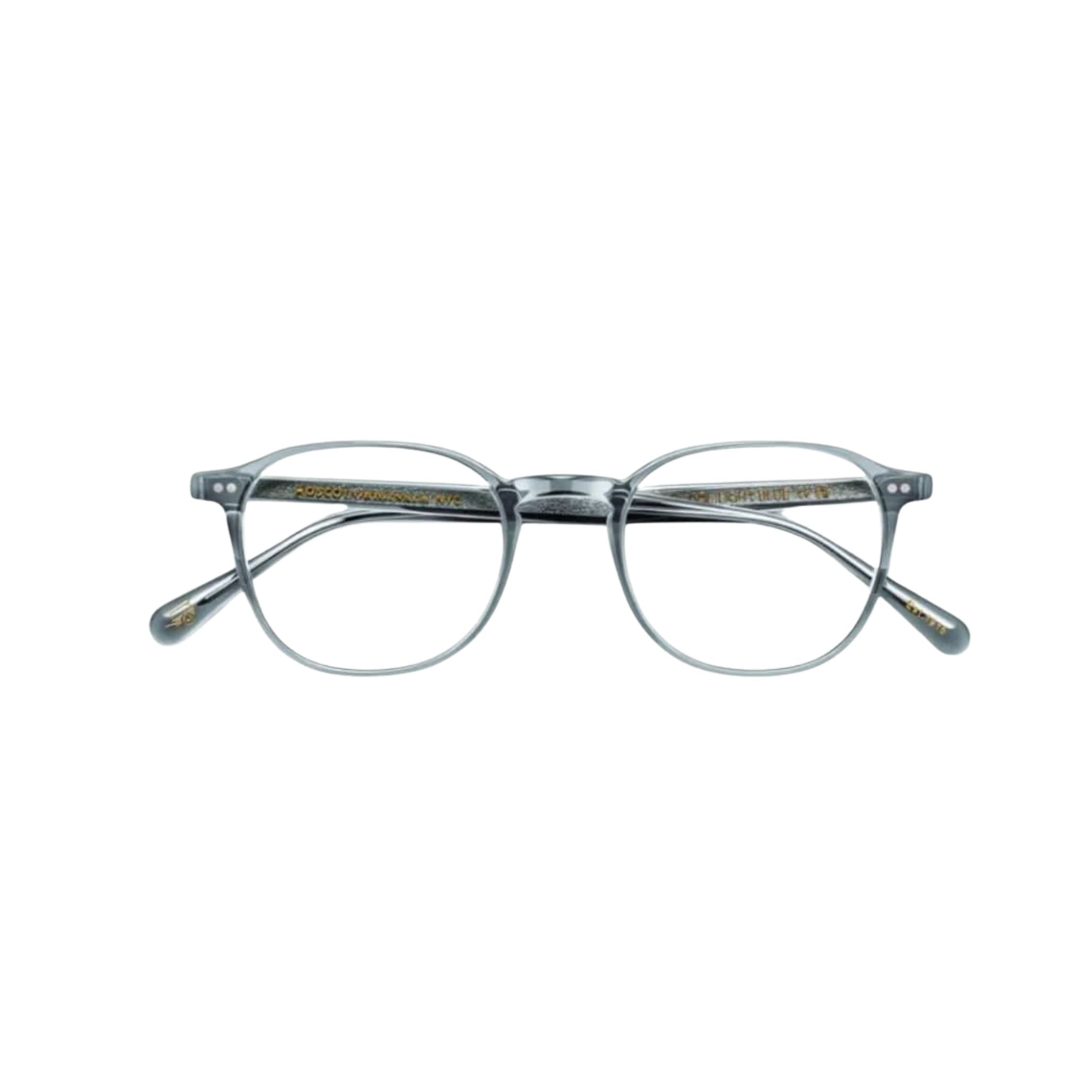 Frontansicht der Moscot GOLDA Brille in Light Blue, erhältlich bei Optik Bartholomä in München – elegantes Metallgestell mit sanftem, blauen Farbton.