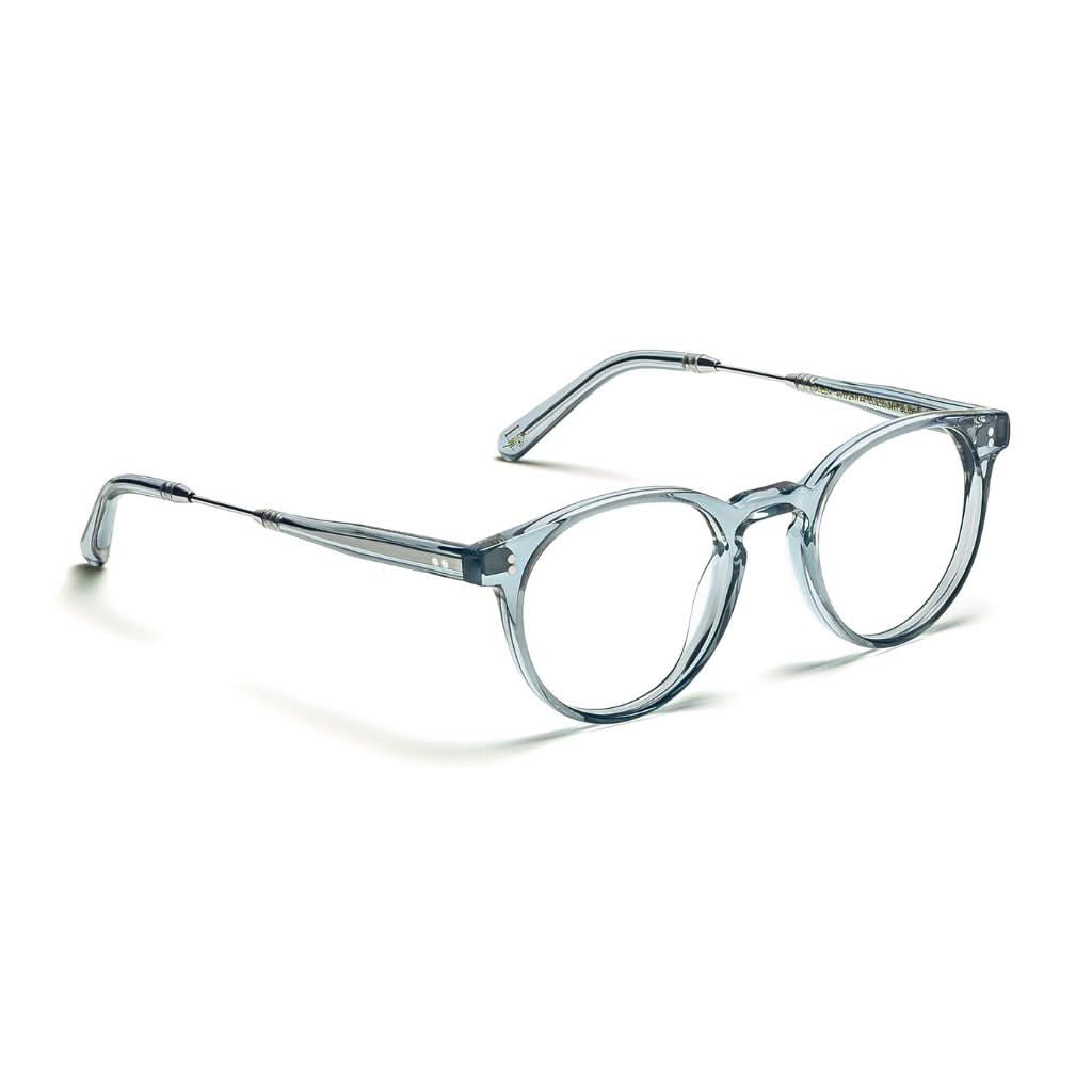 Seitenansicht der Brille GOLDA in Light Blue von Moscot, bei Optik Bartholomä in München – filigranes Design und klare, dezente Linien für einen modernen Look.