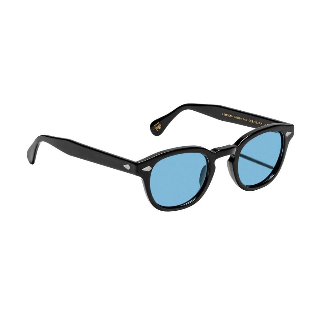 Seitenansicht der Moscot Lemtosh Tints Sun Celebrity Blue – klassische Sonnenbrille aus Acetat mit Schlüsselsteg bei Optik Bartholomä München