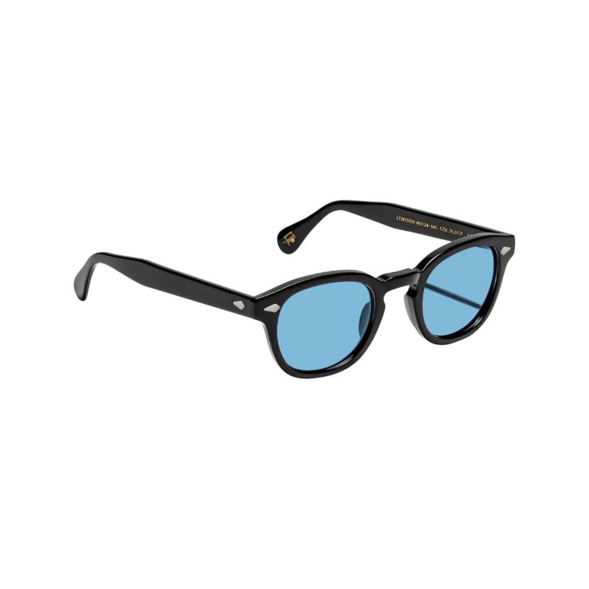 Seitenansicht der Moscot Lemtosh Tints Sun Celebrity Blue – klassische Sonnenbrille aus Acetat mit Schlüsselsteg bei Optik Bartholomä München