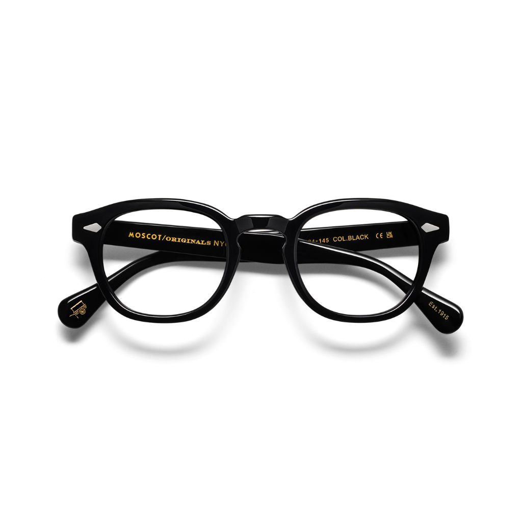 Frontansicht der Moscot Lemtosh Brille in klassischem Schwarz mit runder Fassung und elegantem Vintage-Design – erhältlich bei Optik Bartholomä in München.