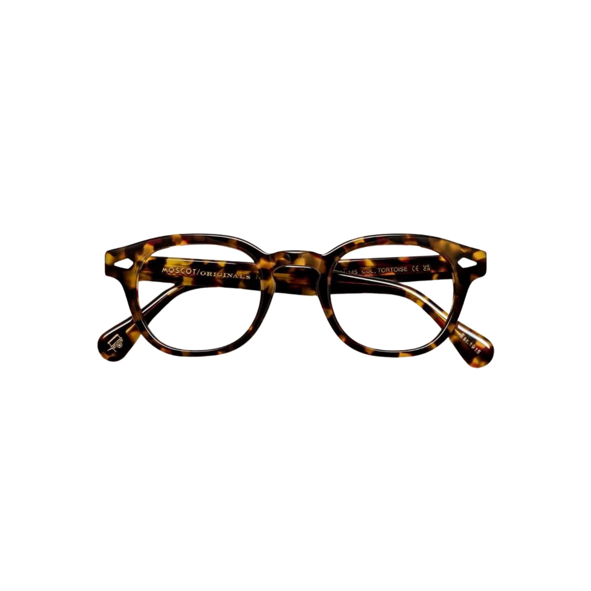 Frontansicht der Brille Moscot Lemtosh in Tortoise-Optik mit runder Brillenfassung und markantem Acetatgestell – erhältlich bei Optik Bartholomä in München
