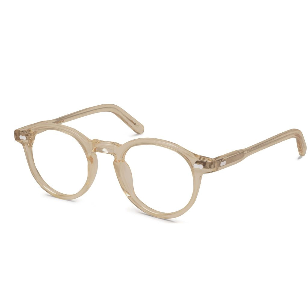Detailansicht der Moscot Brille Miltzen Flesh – Hochwertiges Acetat und sanfter, heller Beigeton bei Optik Bartholomä in München