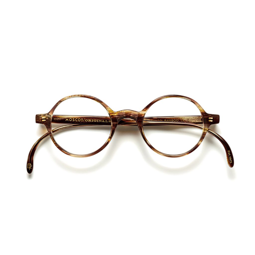 Frontansicht der Moscot SCOOCH Brille in Bamboo, erhältlich bei Optik Bartholomä in München – schlankes Acetatgestell in hellem, warmem Farbton.