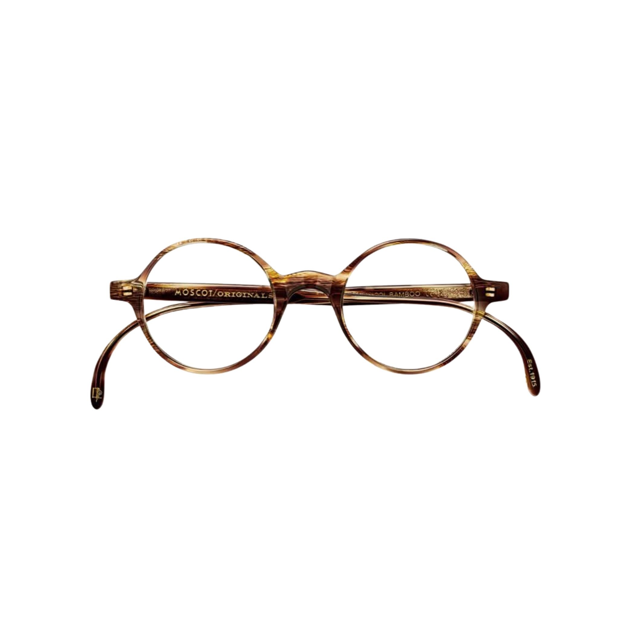 Frontansicht der Moscot SCOOCH Brille in Bamboo, erhältlich bei Optik Bartholomä in München – schlankes Acetatgestell in hellem, warmem Farbton.
