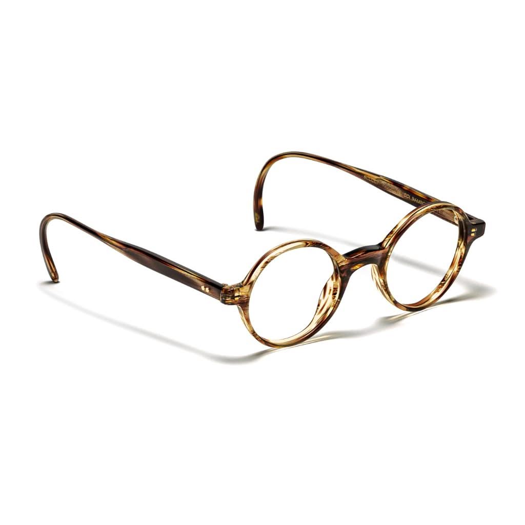 Seitenansicht der Moscot SCOOCH Brille in Bamboo, bei Optik Bartholomä in München – schmale Passform, geschwungenes Design und stilvolle Leichtigkeit.