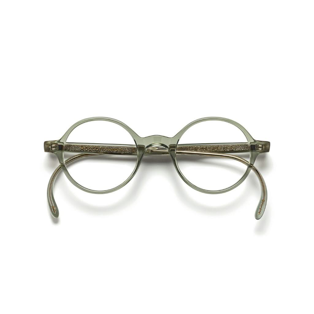 Frontansicht der Moscot SCOOCH Brille in Sage, erhältlich bei Optik Bartholomä in München – markantes Acetatgestell mit sanft grüner Farbgebung.