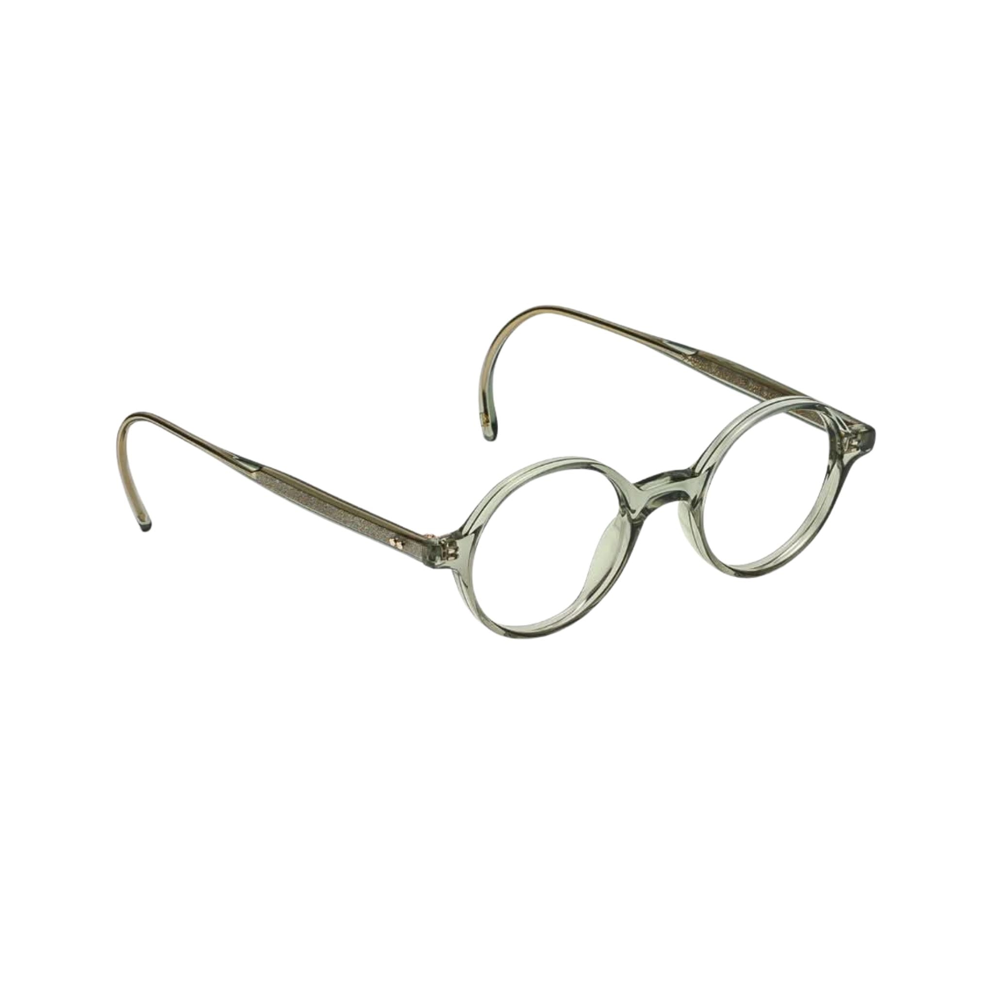 Seitenansicht der Moscot SCOOCH Brille in Sage, bei Optik Bartholomä in München – geschwungenes Design mit detailreicher Verarbeitung und Retro-Charme.