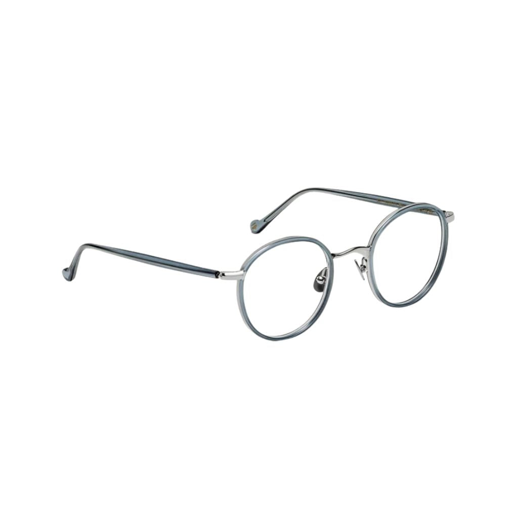 Designerbrille Moscot Zev in Light Blue – Seitenansicht hochwertige Acetatfassung mit ikonischem Moscot-Design bei Optik Bartholomä München