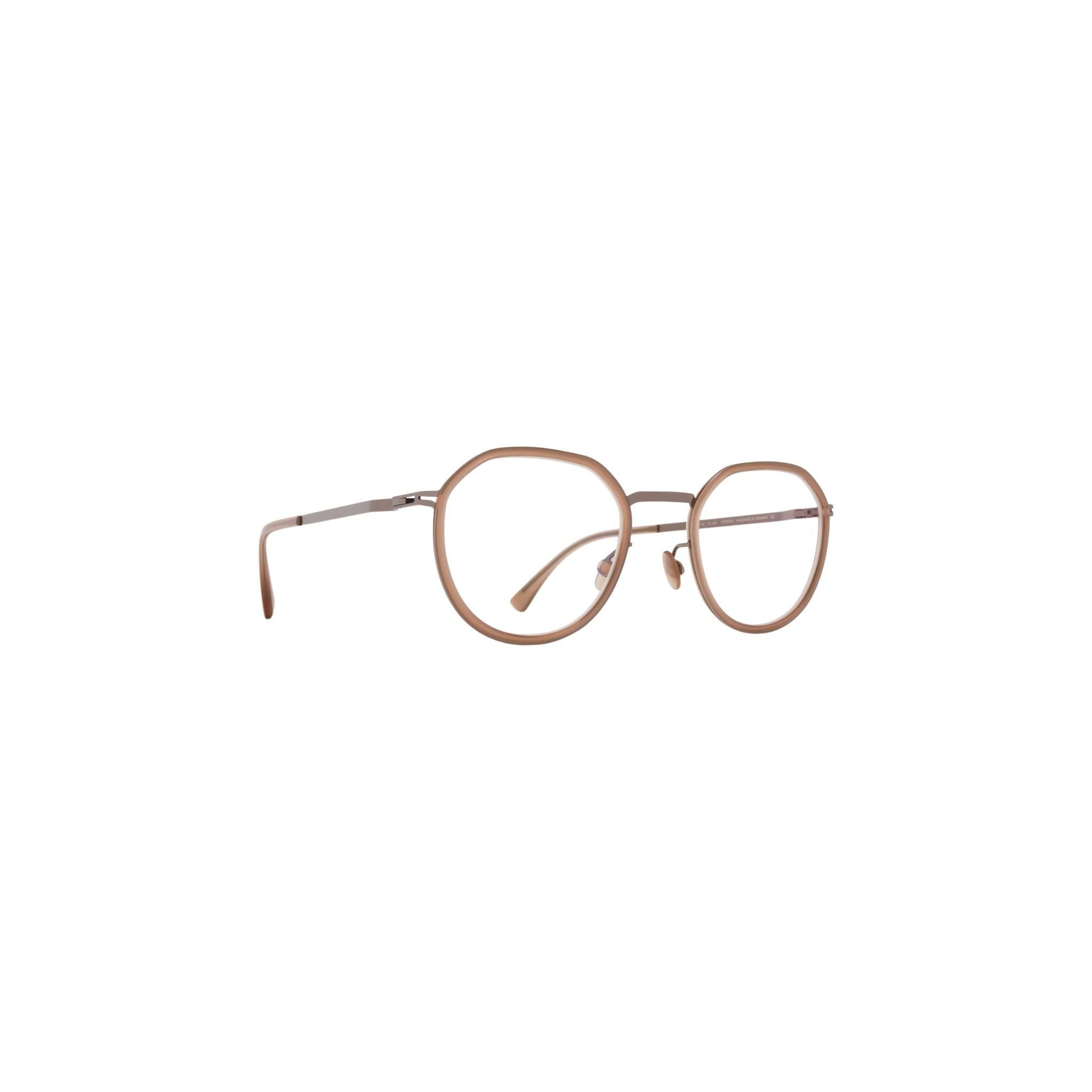 MYKITA JUSTUS 943 Brille Seitenansicht Taupe Shiny Graphite Edelstahl Acetat filigrane Fassung handgefertigt Berlin München Optiker Optik Bartholomä