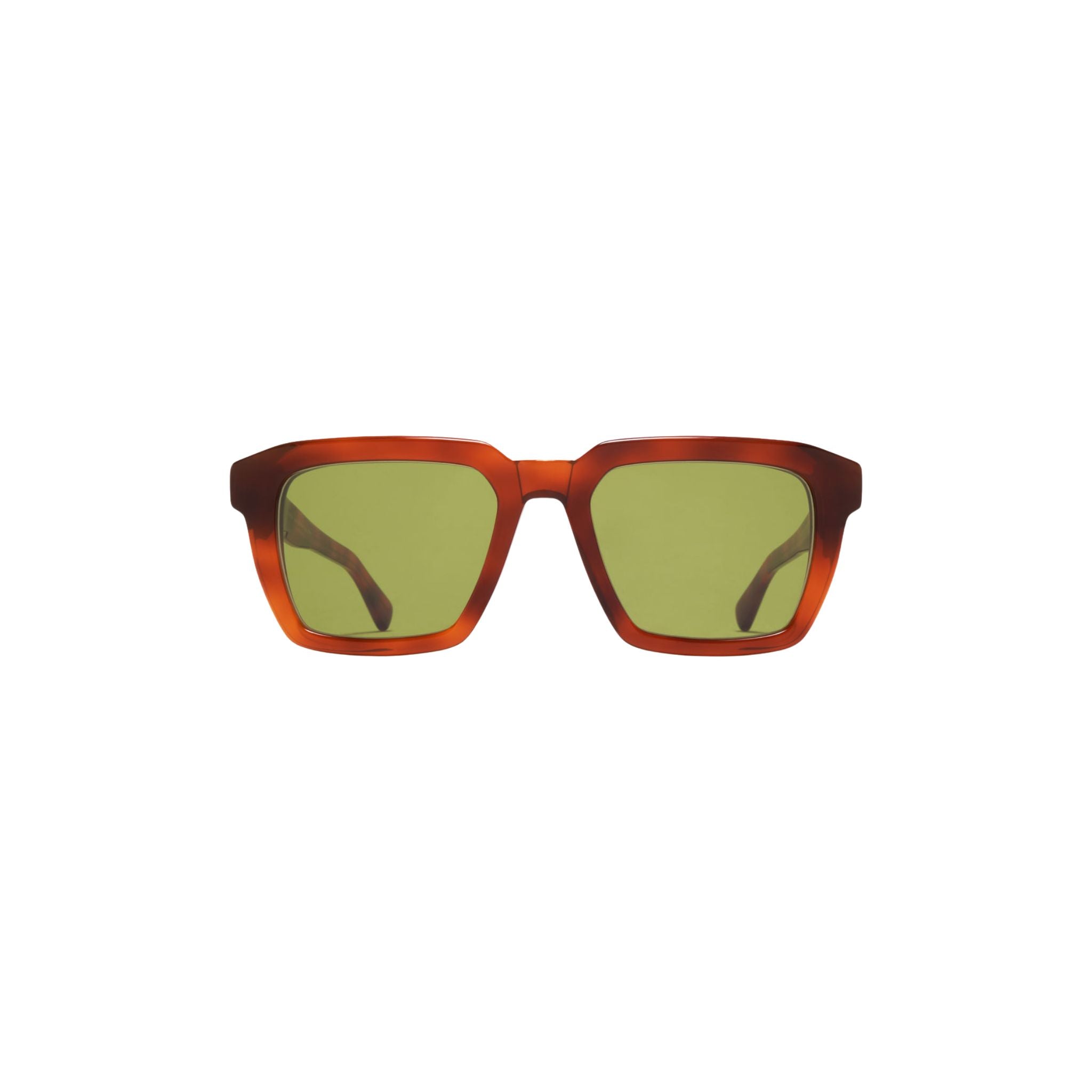 MYKITA SOMA 620 Sonnenbrille Frontansicht rechteckig transparent Rot Orange grüne Gläser München Optiker Optik Bartholomä