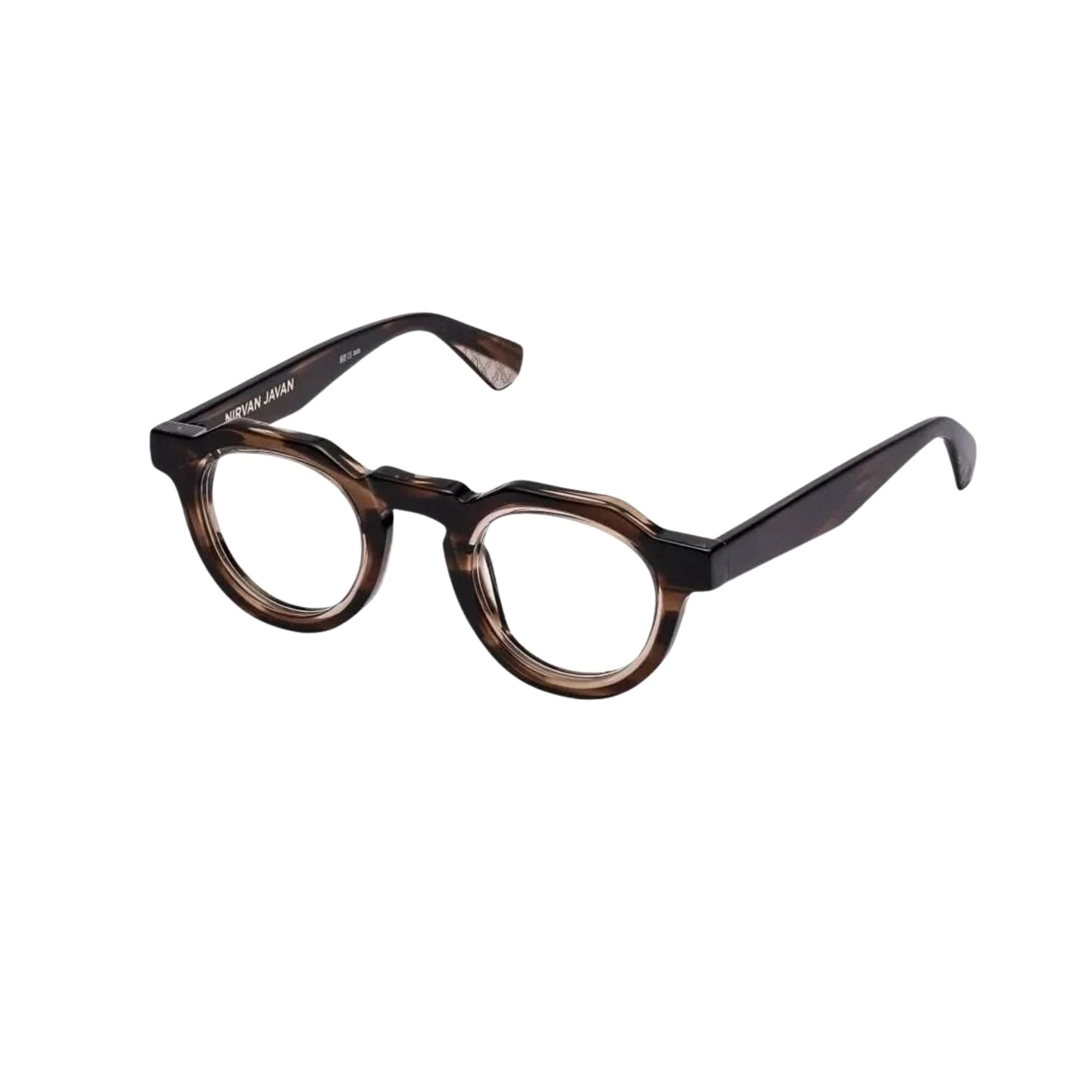 Detailaufnahme der Nirvan Javan Marrakech 05:04 Brille, die mit feinen Mustern und präziser japanischer Handwerkskunst ein elegantes Statement setzt. Jetzt bei Brillen Schneider, Ihrem Augenoptiker in München erhältlich.