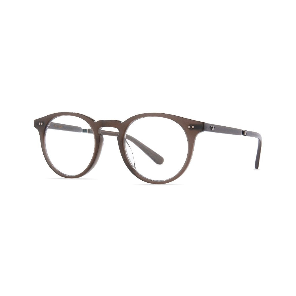 Seitenansicht der Mr. Leight Luckman C Truffle Pewter Designerbrille – schmaler Bügel und aus hochwertigem Acetat für einen komfortablen Tragekomfort, erhältlich bei Brillen Schneider in München, Ihrem Optik-Experten