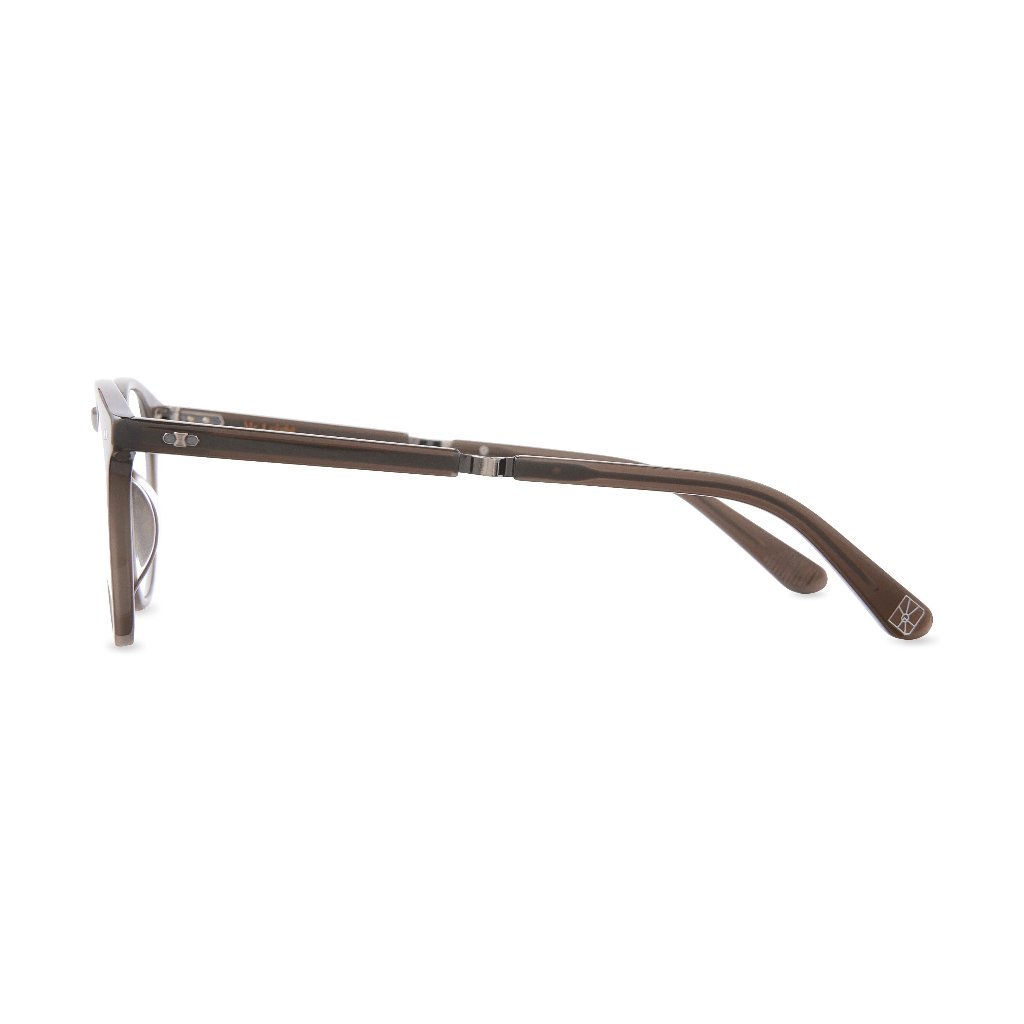 Detailansicht des Rahmens der Mr. Leight Luckman C Truffle Pewter Designerbrille – filigrane Verarbeitung und edle Farbgebung in Trüffel-Pewter für einen exklusiven Look, erhältlich bei Brillen Schneider in München“