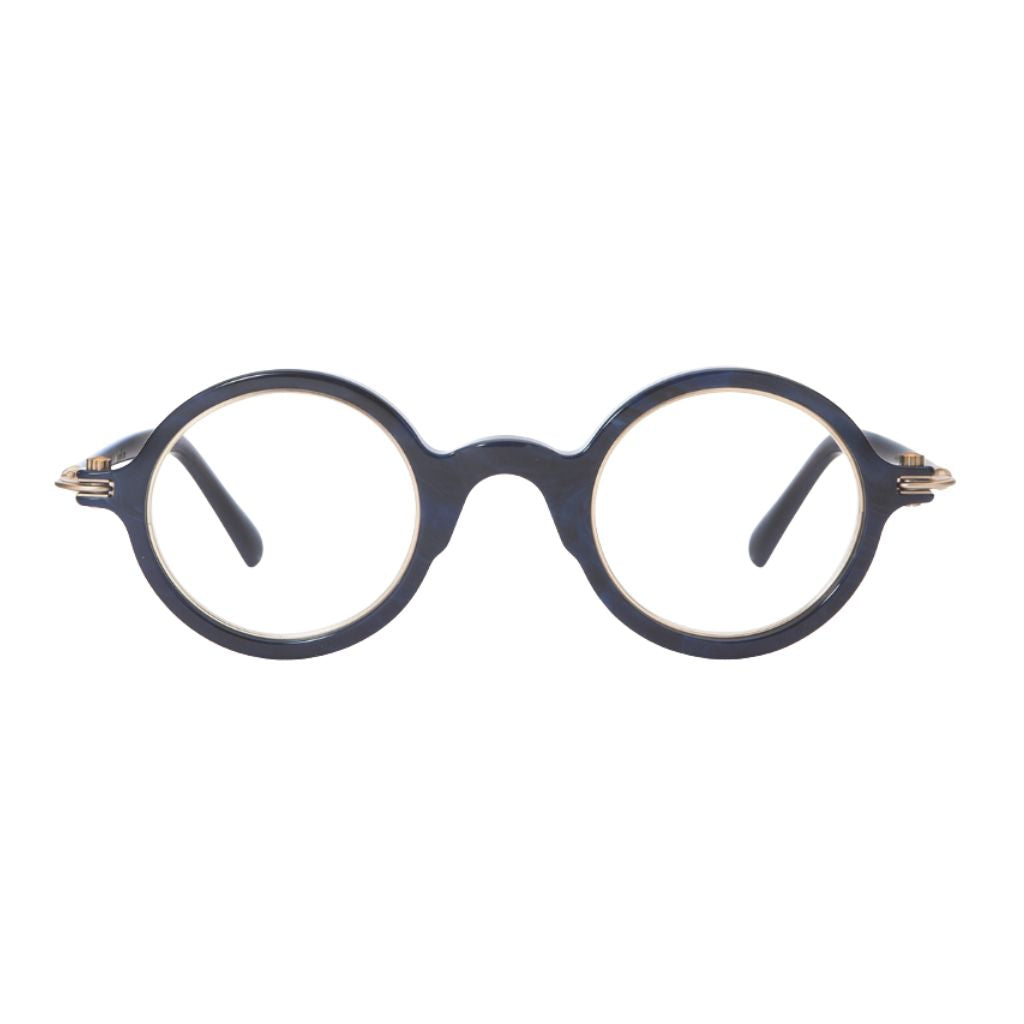 TAVAT Scope Blue Brown Havana Brille Frontansicht rund Acetat blau havanna Metall München Optiker Brillen Schneider