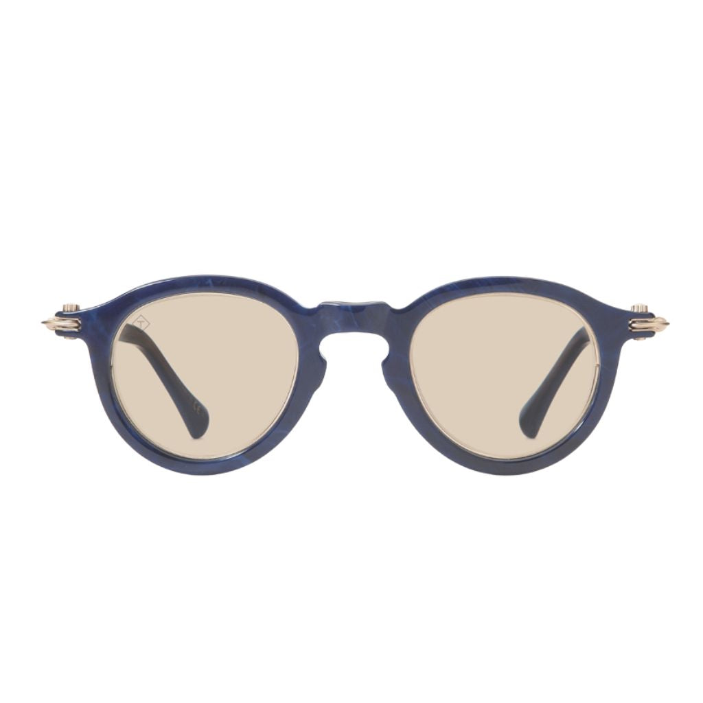TAVAT Eyewear München Shine S Blue Brown Havana Frontansicht – runde Designer-Sonnenbrille aus blau havannafarbenem Acetat