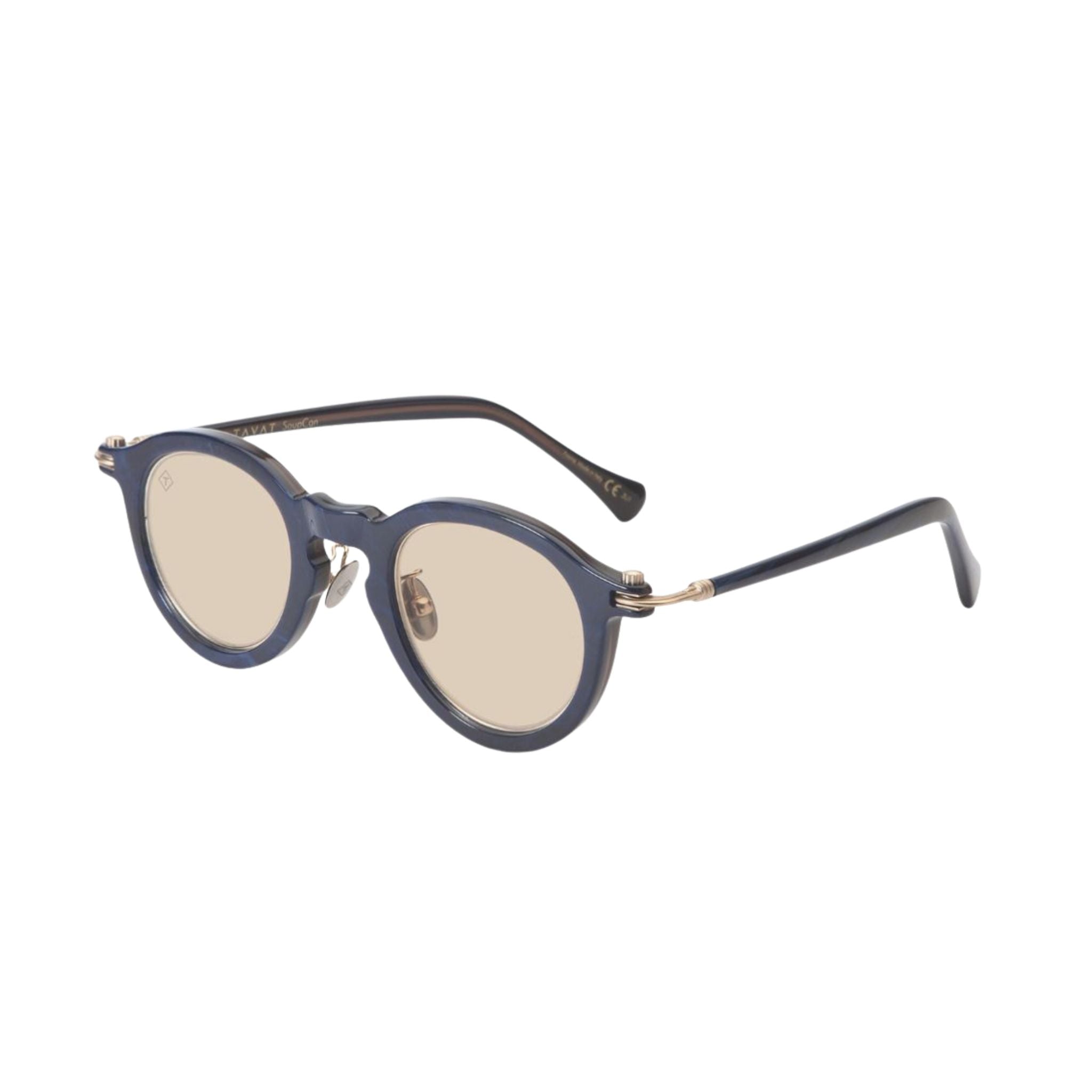TAVAT Shine S Blue Brown Havana Seitenansicht – handgefertigte Sonnenbrille mit Metallbügeln und italienischem Acetat bei Brillen Schneider München