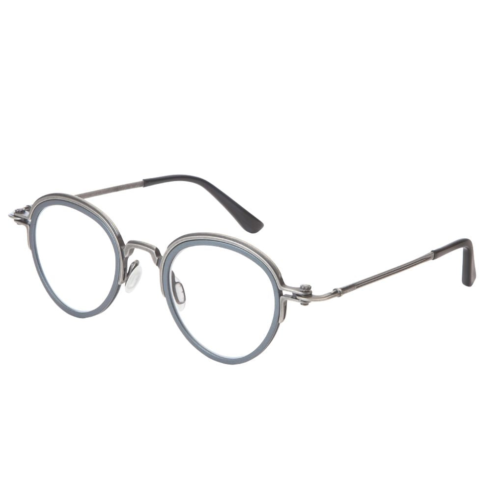 TAVAT Velor AL Gun Blue Grey Brille Seitenansicht Metallrahmen grau blau Aluminium Italien München Optiker Brillen Schneider