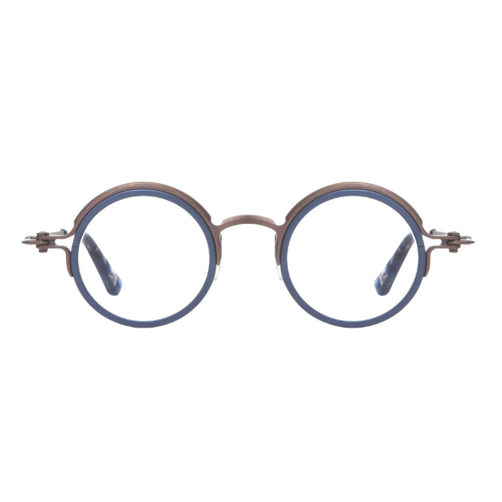 TAVAT Zephyr AL Bronze Dark Blue Brille Frontansicht rund Metall blau bronze München Optiker Brillen Schneider